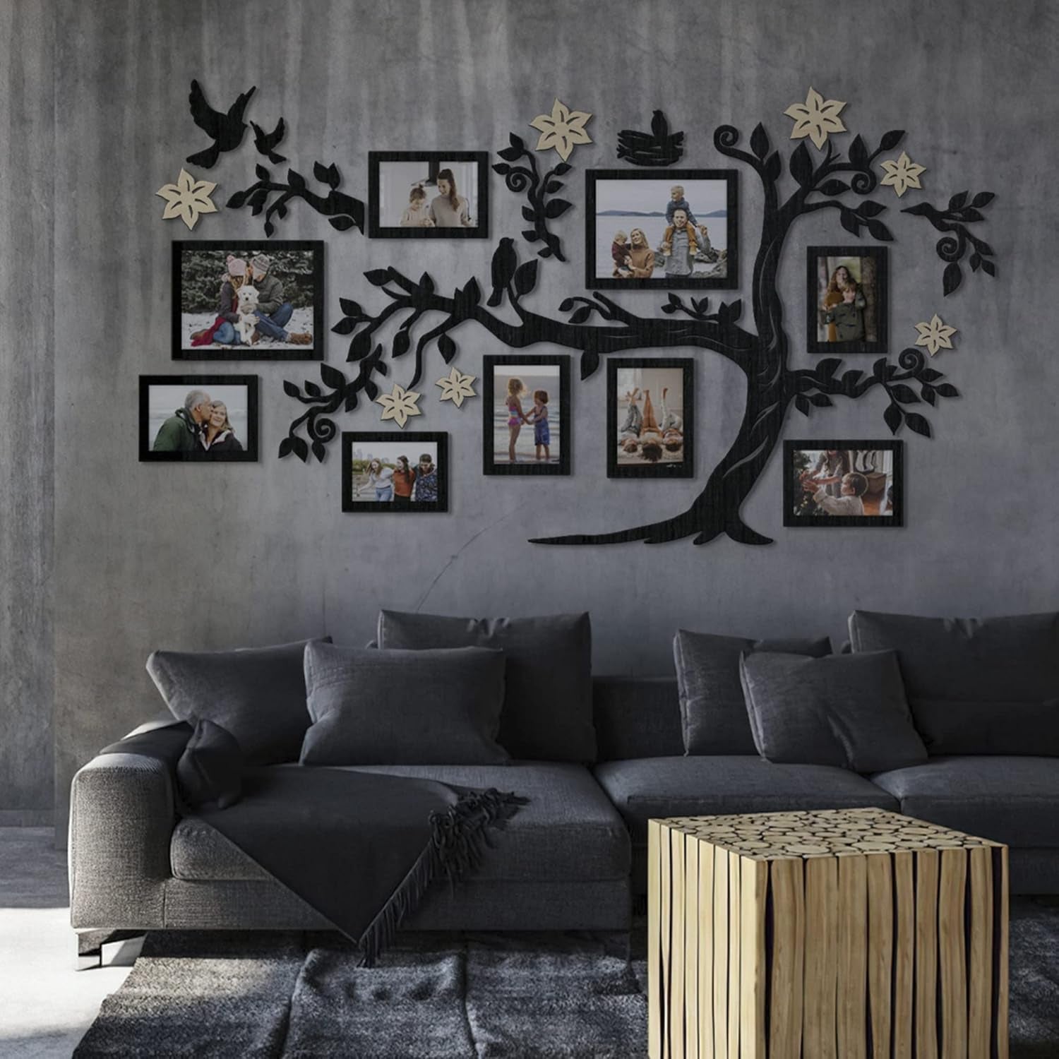 Large Family Tree Wall Decal with Frame - Elegant Black Wall Art for Living Room Decor