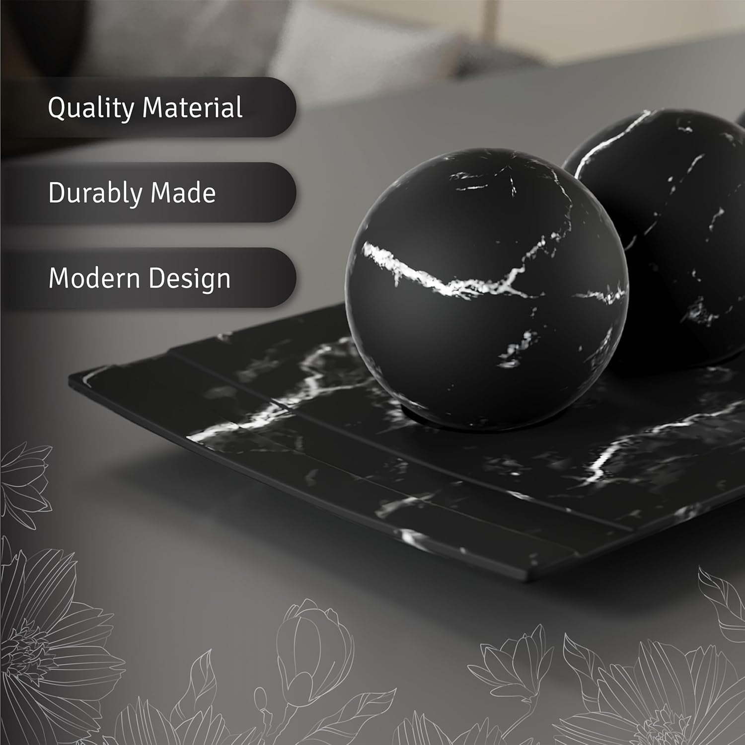 Elegant Black Marble Aesthetic Bowl and Orb Set - Decorative Centerpiece for Living Room, Dining Table, Kitchen Counter, and Foyer