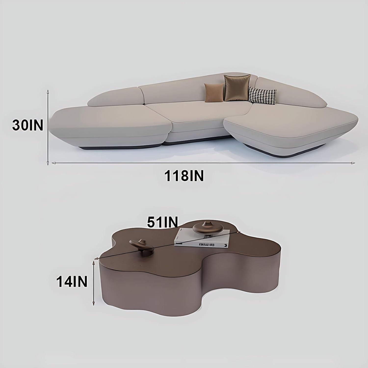 Stylish 118IN Sectional Sofa Set - Ultimate Comfort with Coffee Table & Chair for Living Room, Office & Lounge Spaces