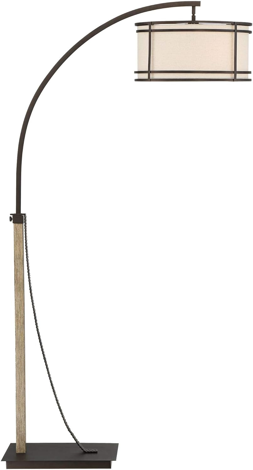 Gentry Industrial Rustic Arc Floor Lamp - 71.5" Tall Oil Rubbed Bronze with Oatmeal Fabric Drum Shade for Living Room, Bedroom, and Office Decor