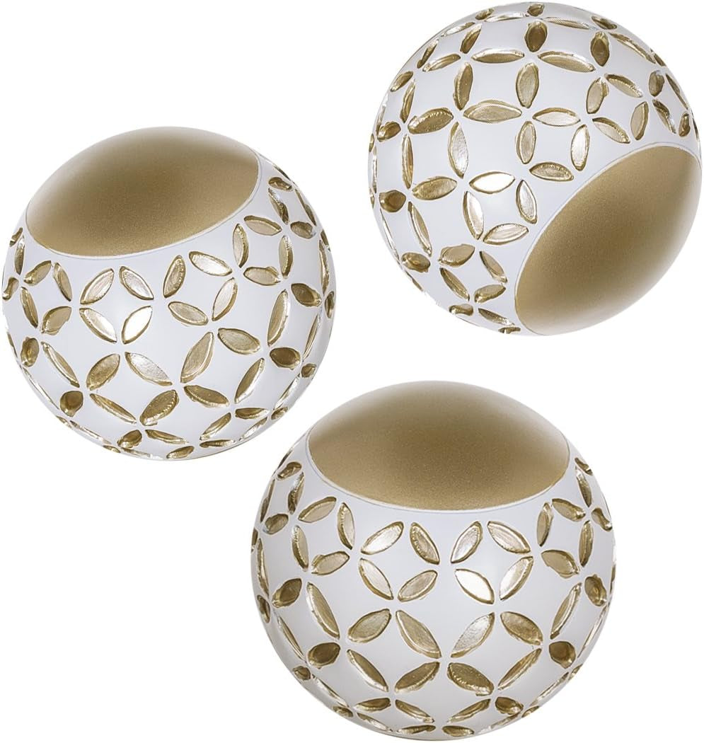 Schonwerk Diamond Lattice Centerpiece Bowl with Three Matching Orbs - Elegant Coffee Table Decor for Living and Dining Spaces - Stylish Home and Mantle Decorations