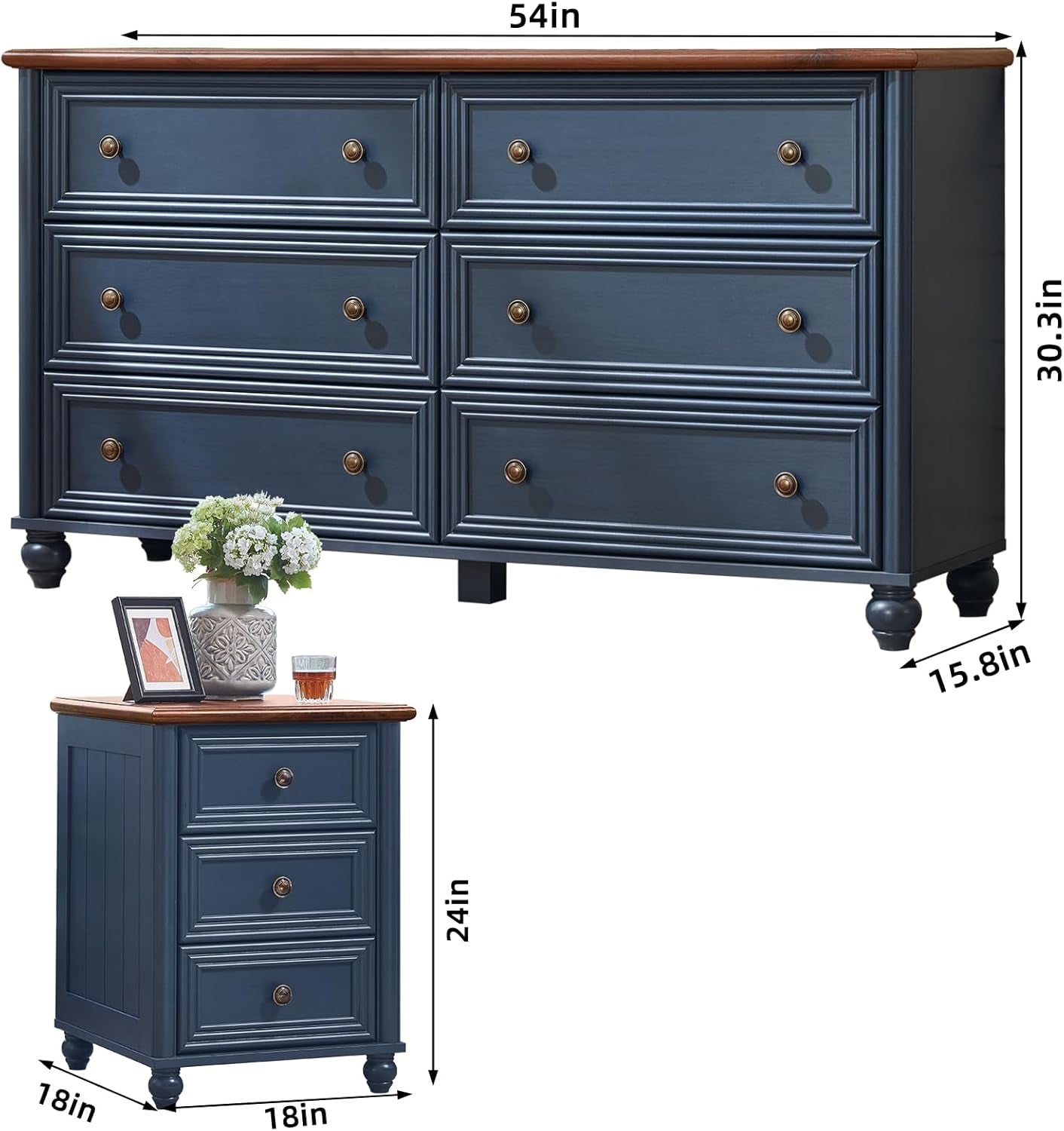 Elegant Farmhouse Dresser and Nightstand Set - 3-Piece Wooden Bedroom Furniture Suite with Roman Column Design, Perfect for Living Room and Hallway