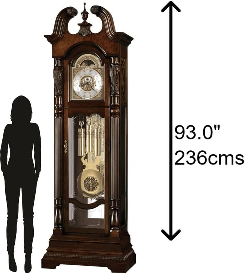Elegant Sycara II Floor Clock with Illuminated Swan-Neck Pediment, Arabic Numerals, and Triple-Chime Movement - Perfect Home Decor for Bedroom & Living Room