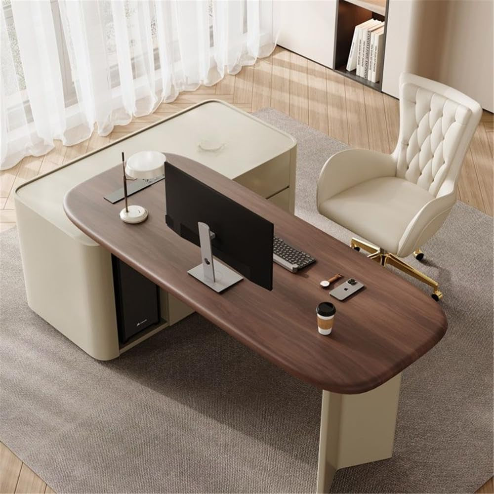 Stylish L-Shape Executive Desk with 3 Drawers - Modern Brown/Beige Writing Table for Home Office & Study - 79" L x 23.5" W x 29.5" H (Right)