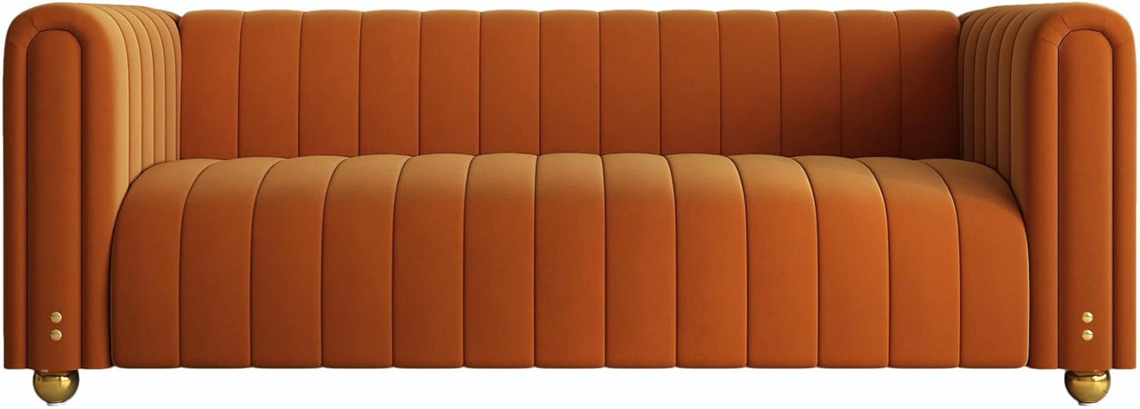 Luxurious 81" Mid Century Modern Orange Velvet Sofa - Comfy 3-Seat Loveseat with Gold Metal Legs for Living Room & Office