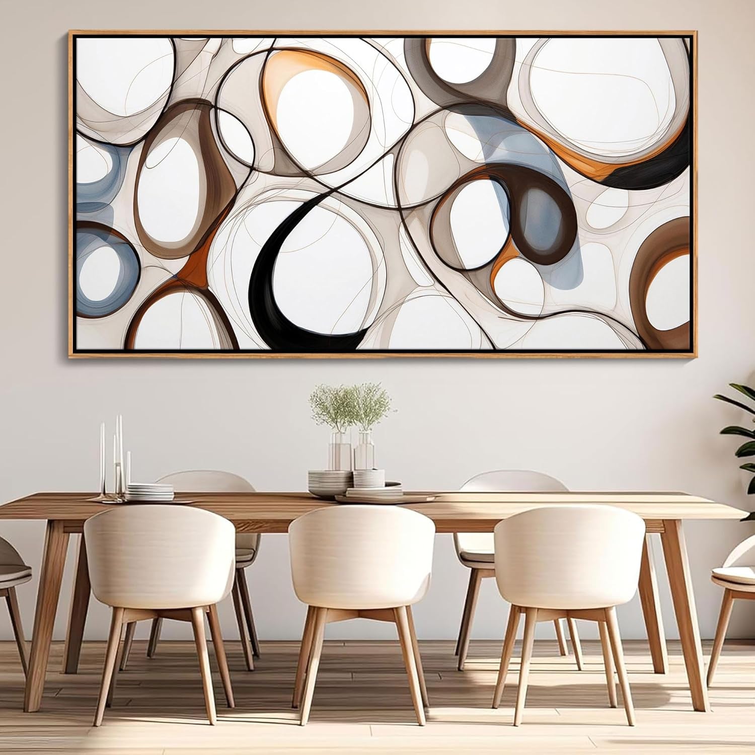 Framed Brown Abstract Canvas Wall Art - Modern Decor for Living Room, Kitchen, Office, and Bedroom - 24x48 Wood Framed Prints