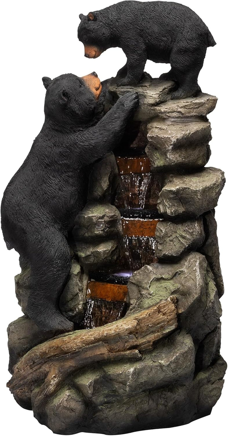 36" Indoor/Outdoor 2 Bears Climbing Water Fountain with LED Lights – Charming Cascading Wildlife Decor for Garden, Patio, and Home