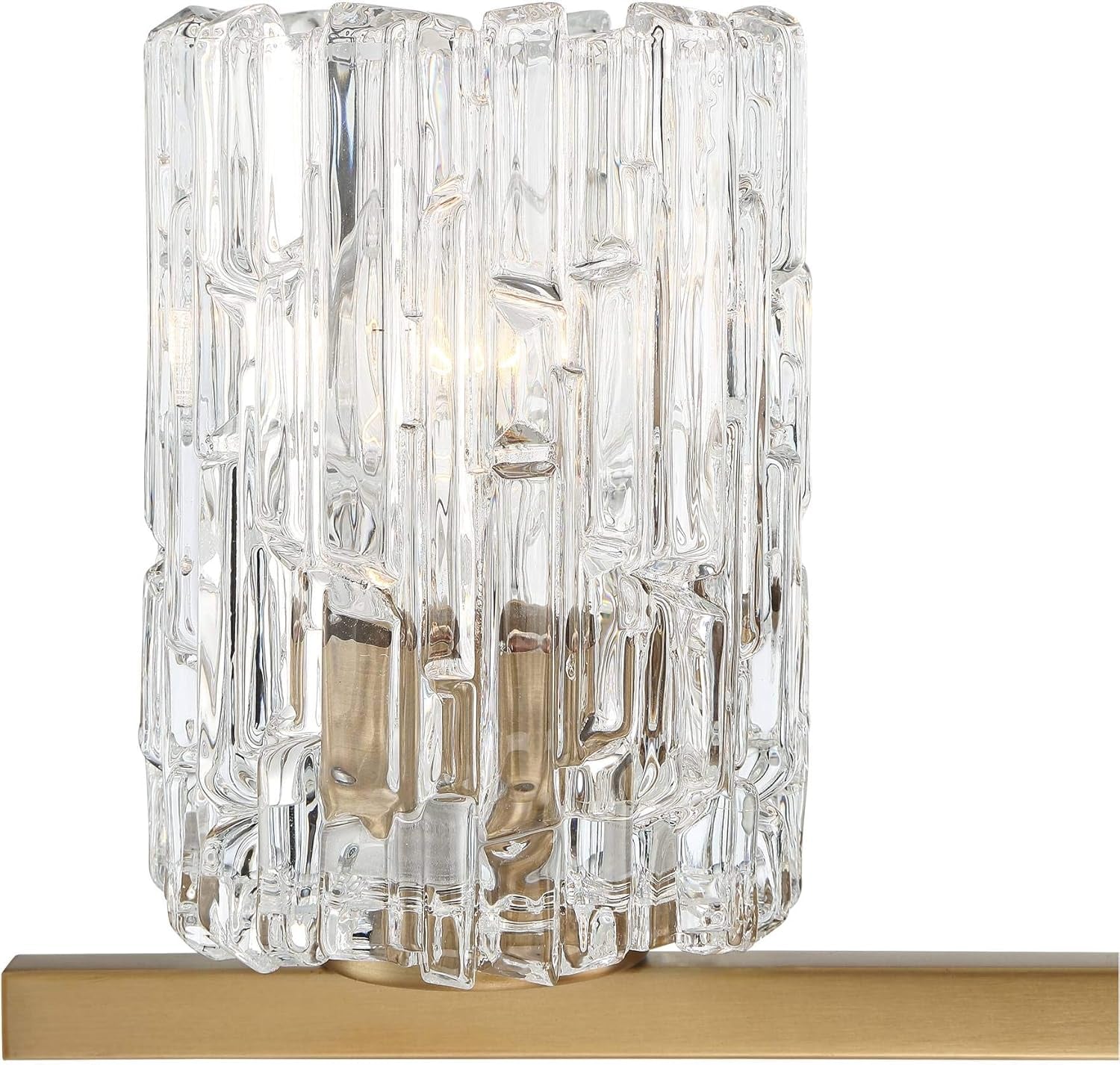 Modern Warm Brass 4-Light Wall Sconce with Textured Ice Glass Shade - 36" Bathroom Vanity & Hallway Decor