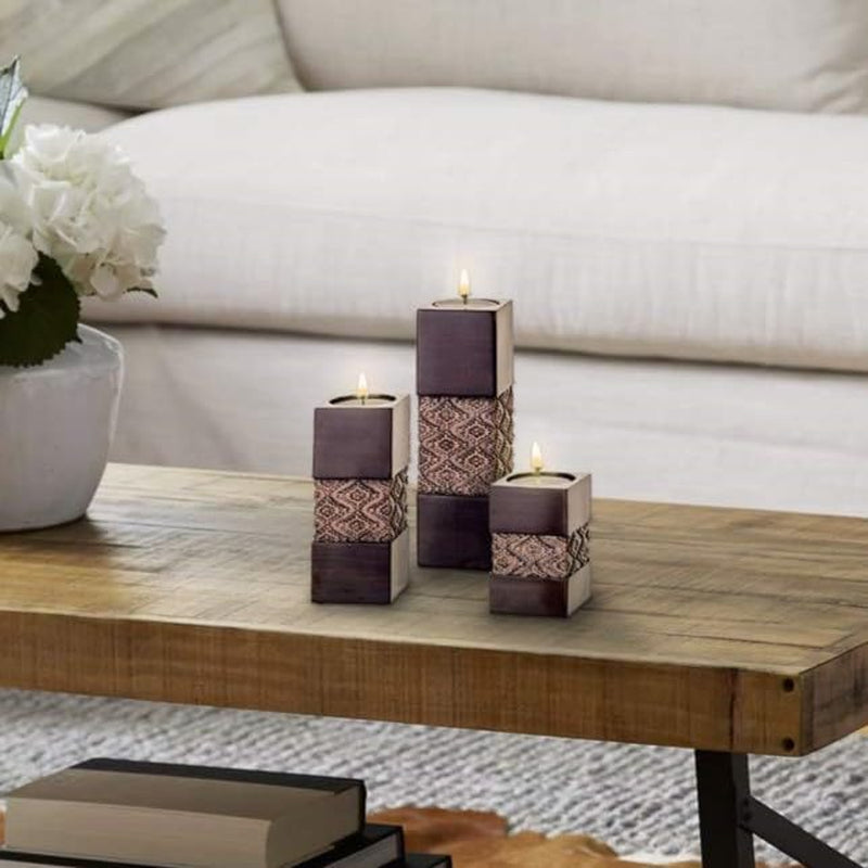 Dublin Brown Set of 3 Tealight Candle Holders - Elegant Centerpieces for Living and Dining Room Decor, Ideal for Coffee Tables, Fireplaces, Entrances, or Bathrooms