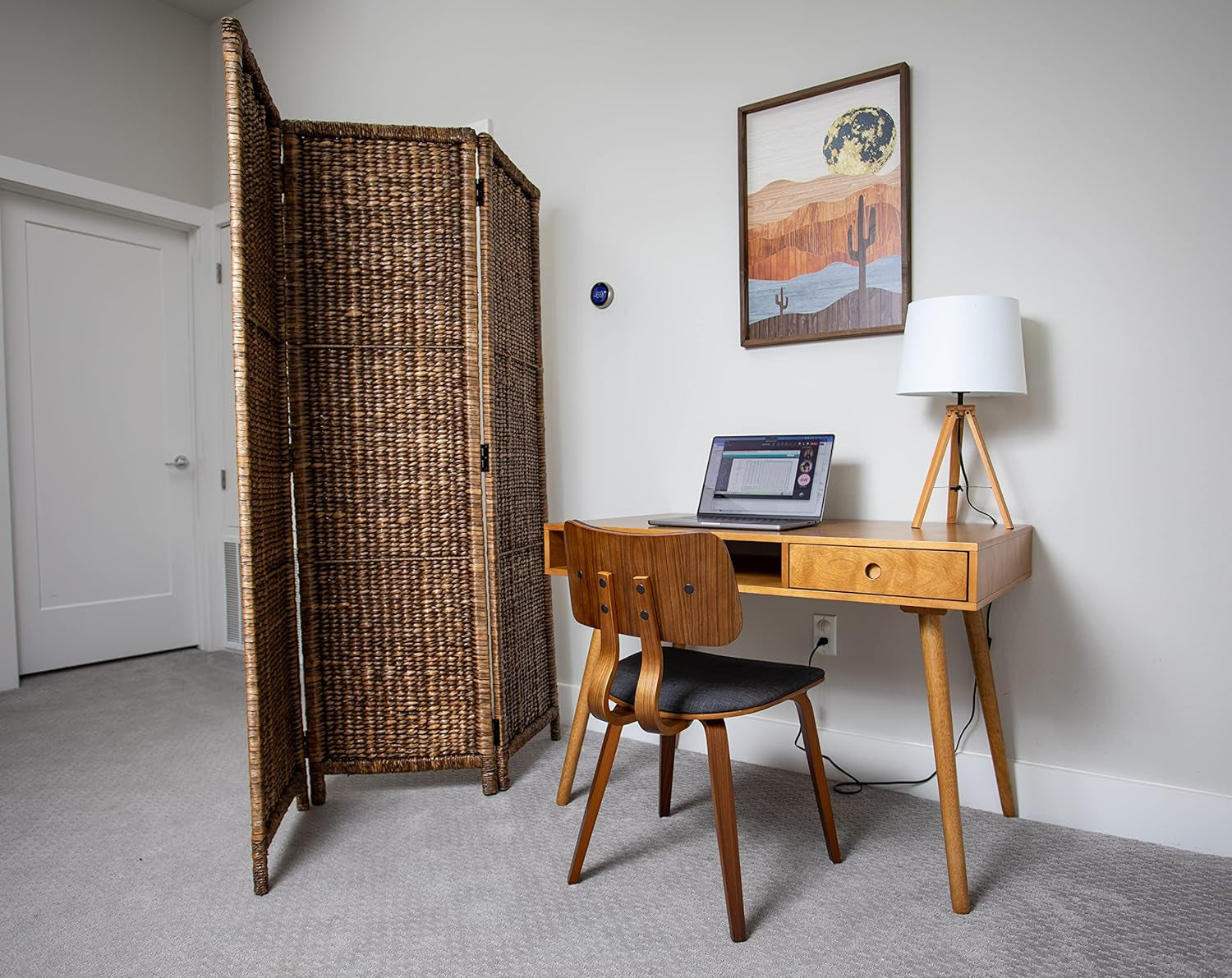 Elegant 3 Panel Seagrass Room Divider - Hand Woven Abaca - Stylish Folding Partition Screen in Brown Wash - Perfect Home Decor Accent