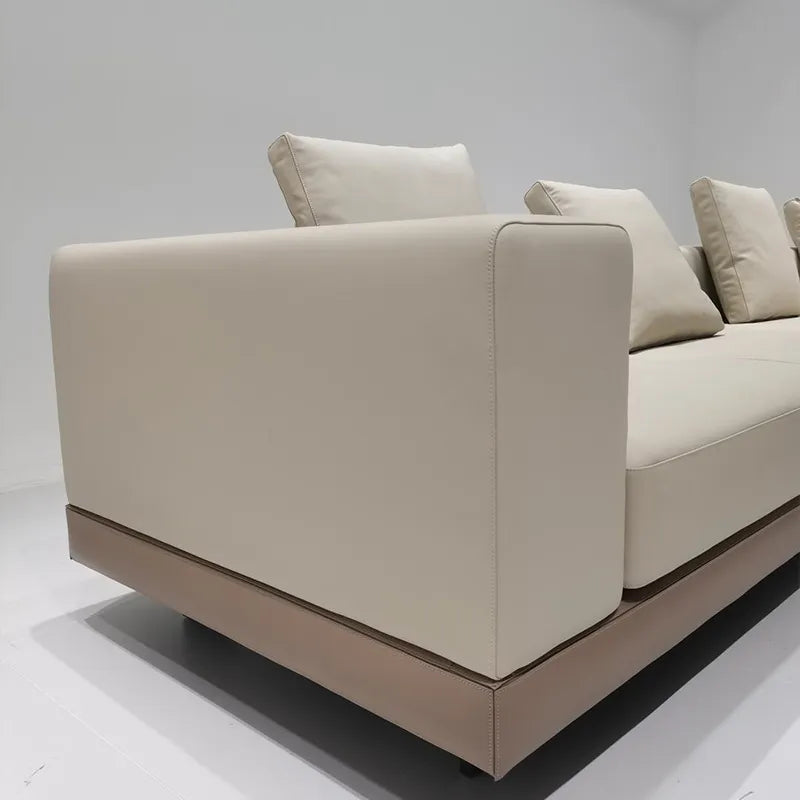 Luxurious Minimalist Italian Leather Sofa - Premium Cowhide for Elegant Living Spaces
