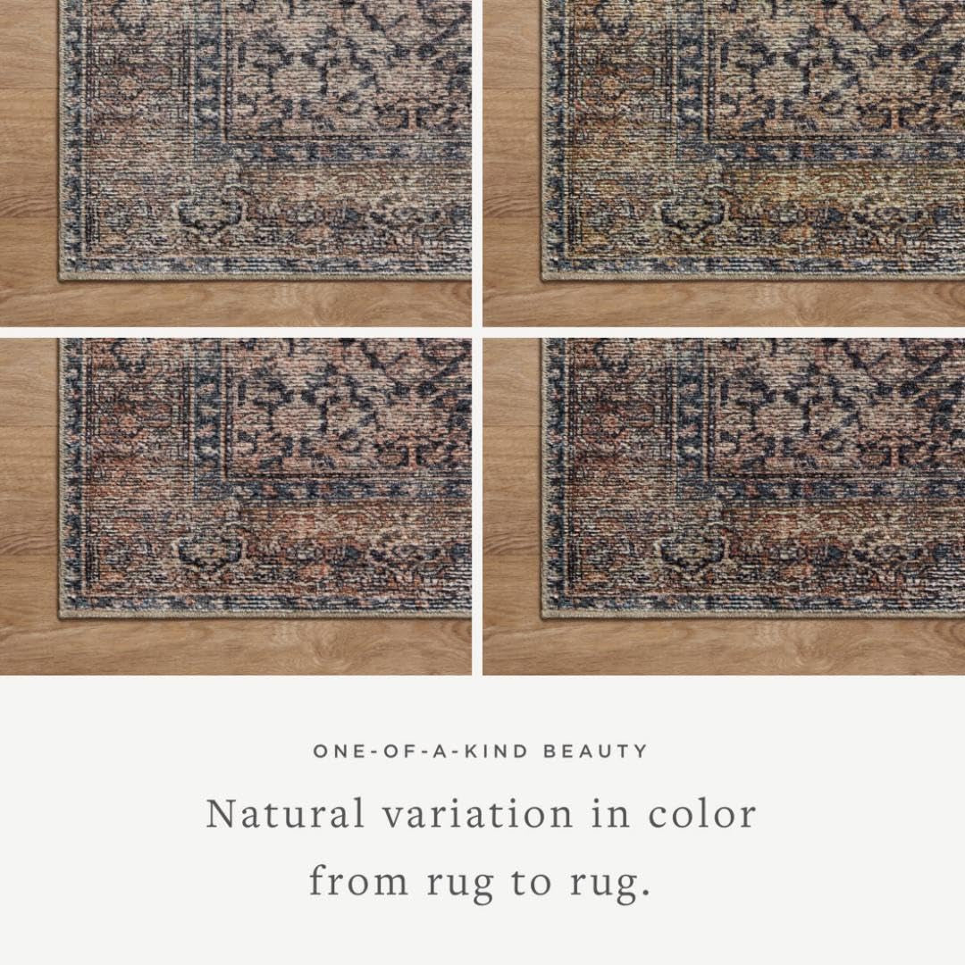 Amber Lewis Billie Collection 8'6" x 11'6" Distressed Ink & Salmon Area Rug - Perfect Antique Accent for High Traffic Living Rooms, Bedrooms, and Hallways
