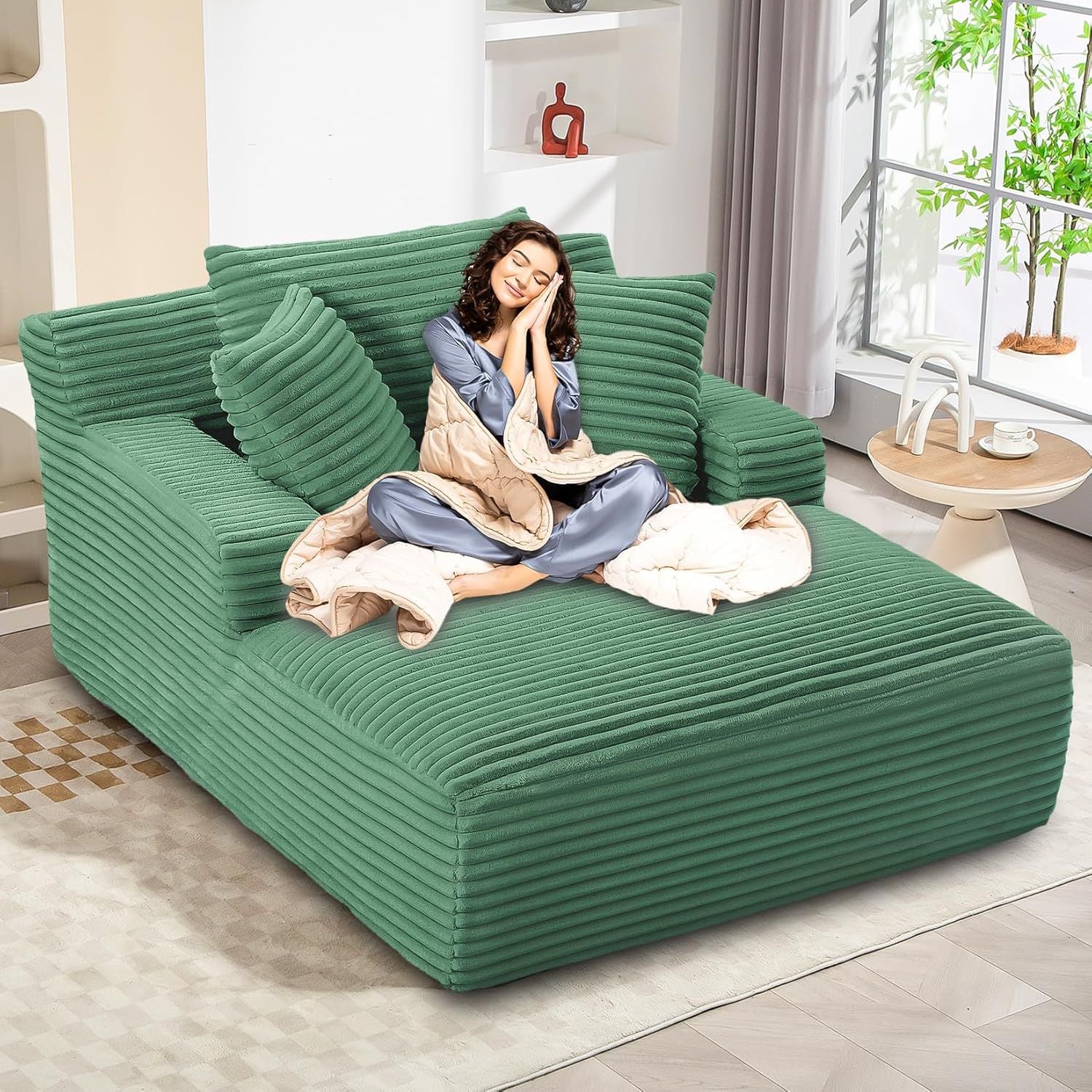 Luxurious Oversized Corduroy Chaise Lounge Chair with 3 Plush Pillows - Comfy Sleeper Sofa & Recliner for Ultimate Relaxation