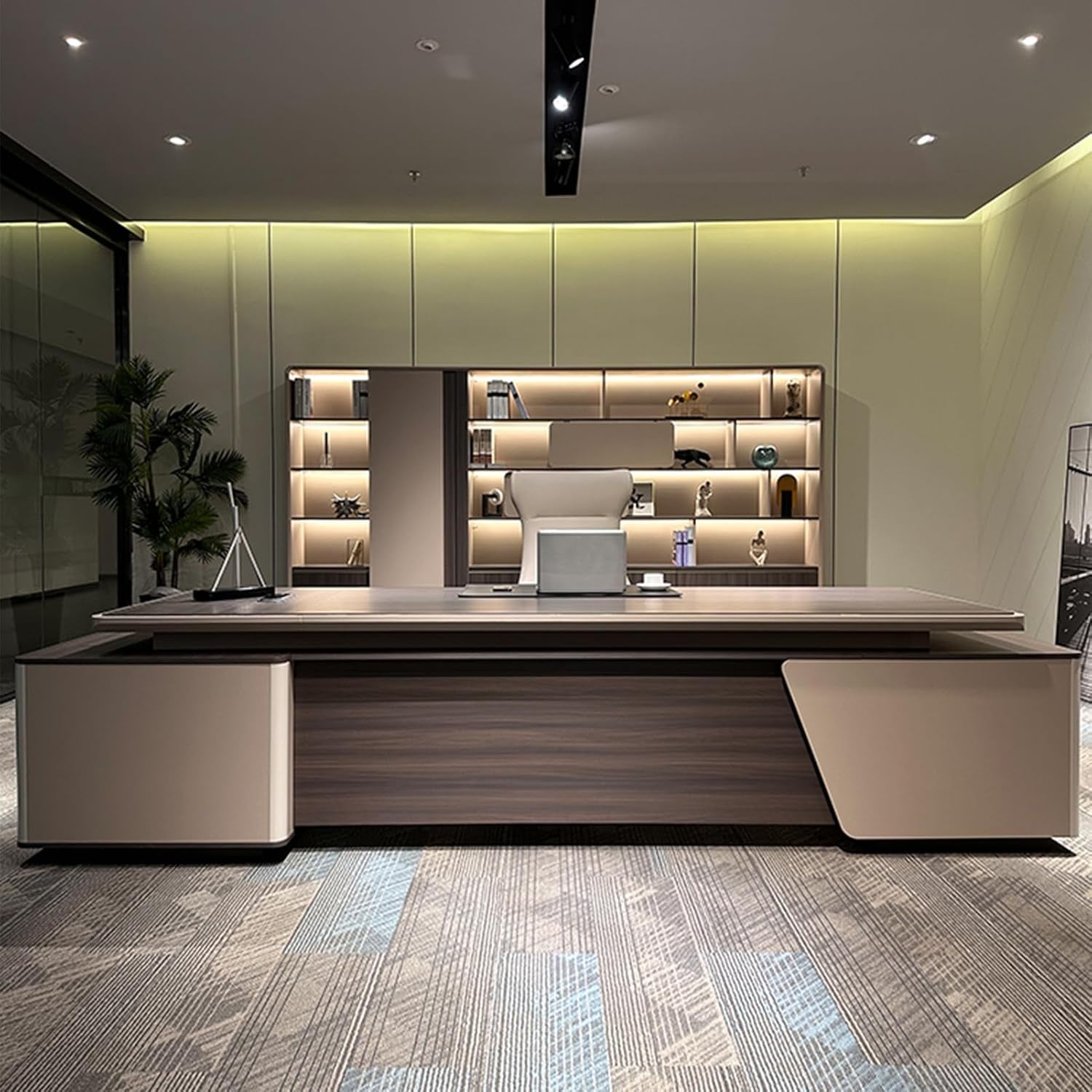 Modern 94-Inch L-Shaped Executive Office Desk with Storage Cabinet - Stylish & Functional Workstation for Home Office