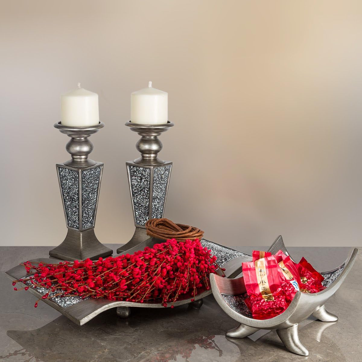 Schonwerk Silver Decorative Orbs - Set of 3 Elegant Accents for Centerpieces and Table Décor, Ideal for Dining and Living Spaces, Thoughtful Gift Option