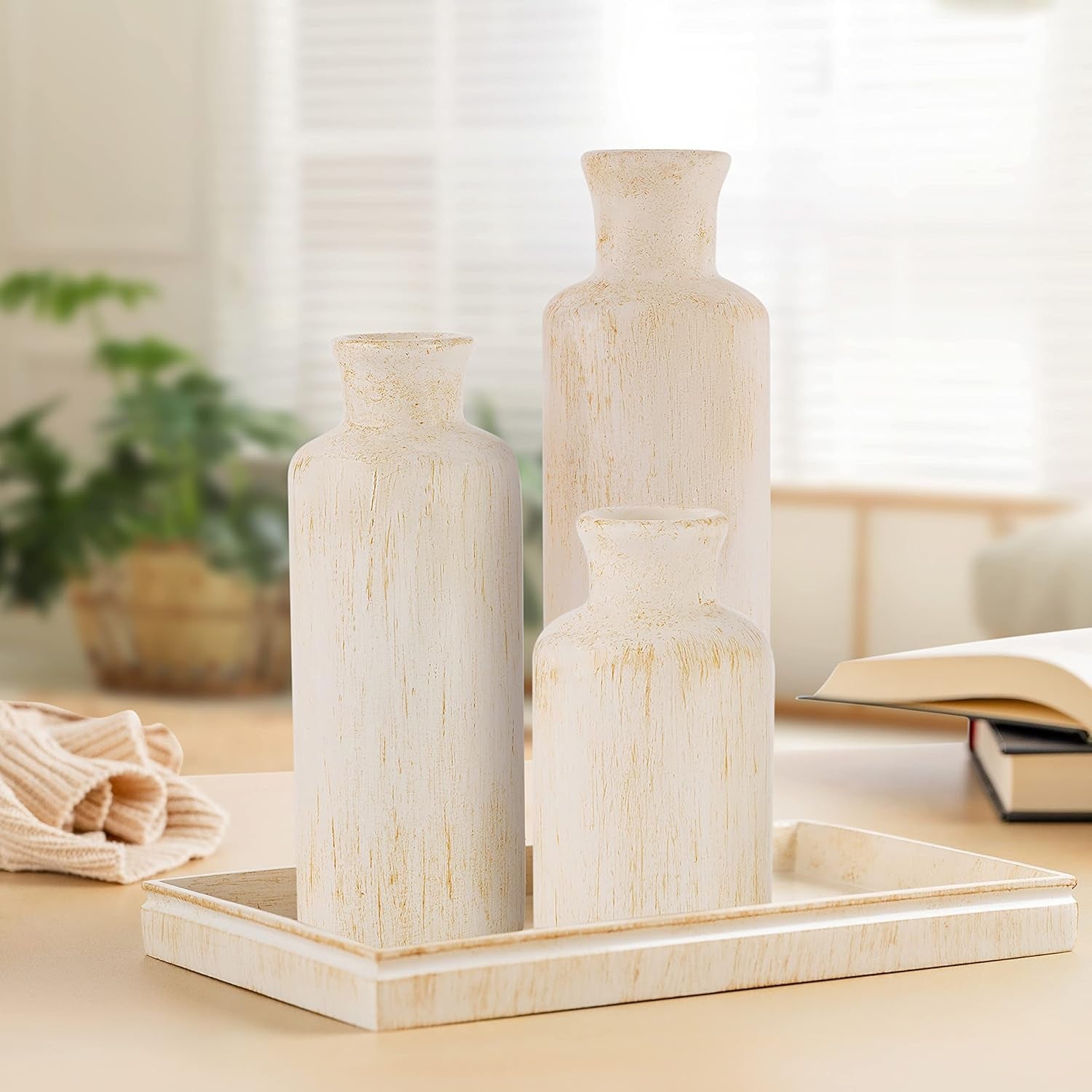 Rustic Luxe Vase Set - Elegant Vases for Pampas Grass and Floral Arrangements, Ideal for Kitchen, Bedroom, Office, Living Room, Bathroom, and Shelf Display