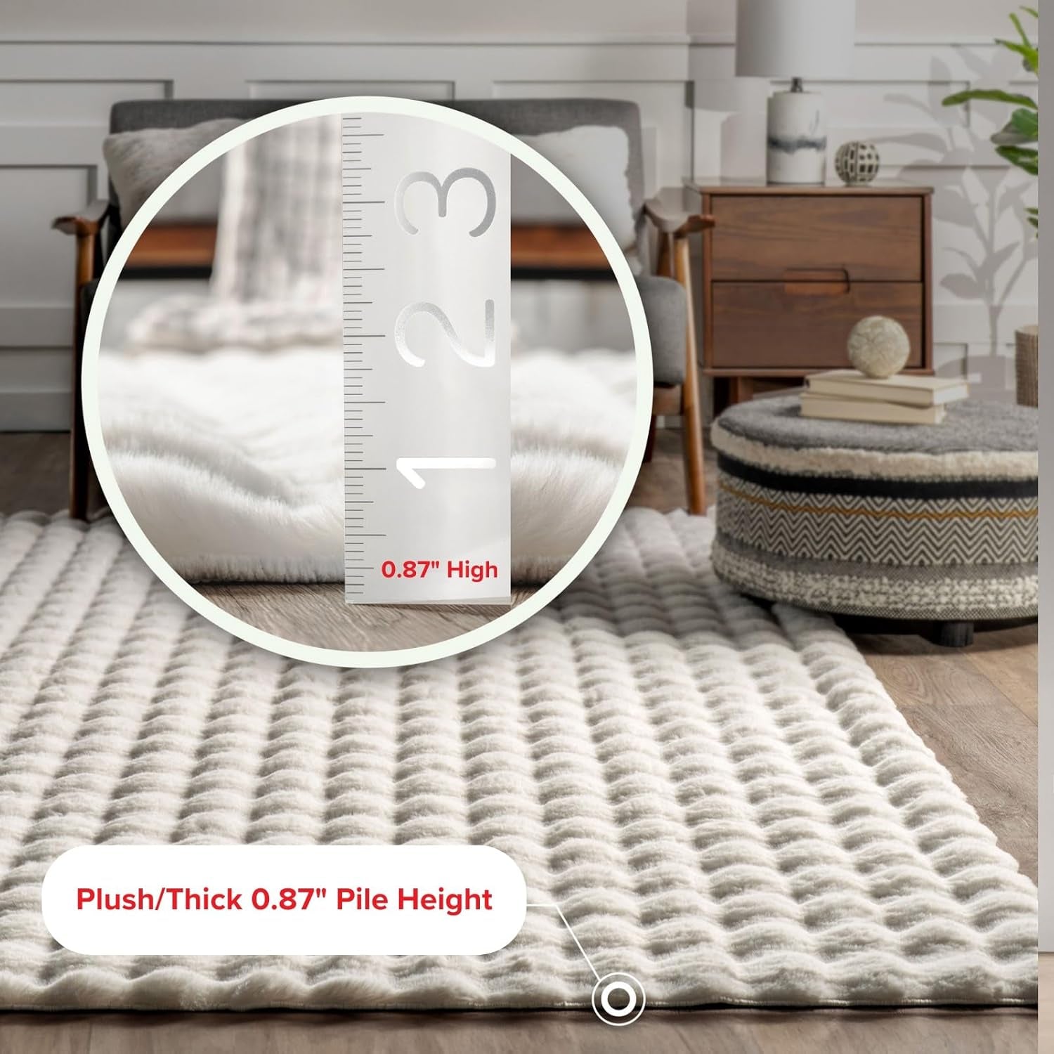 Cozy Plush Area Rug 7'6" x 9'6" - Machine Washable, Non-Slip Soft Fluffy Shag Carpet for Living Room, Bedroom, Kids Room, Nursery, Home Décor in Jeni White