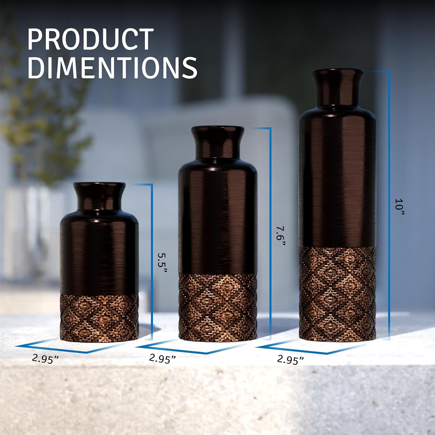 Dublin Brown Vase Set - Three Elegant Table Centerpieces for Home and Office Décor