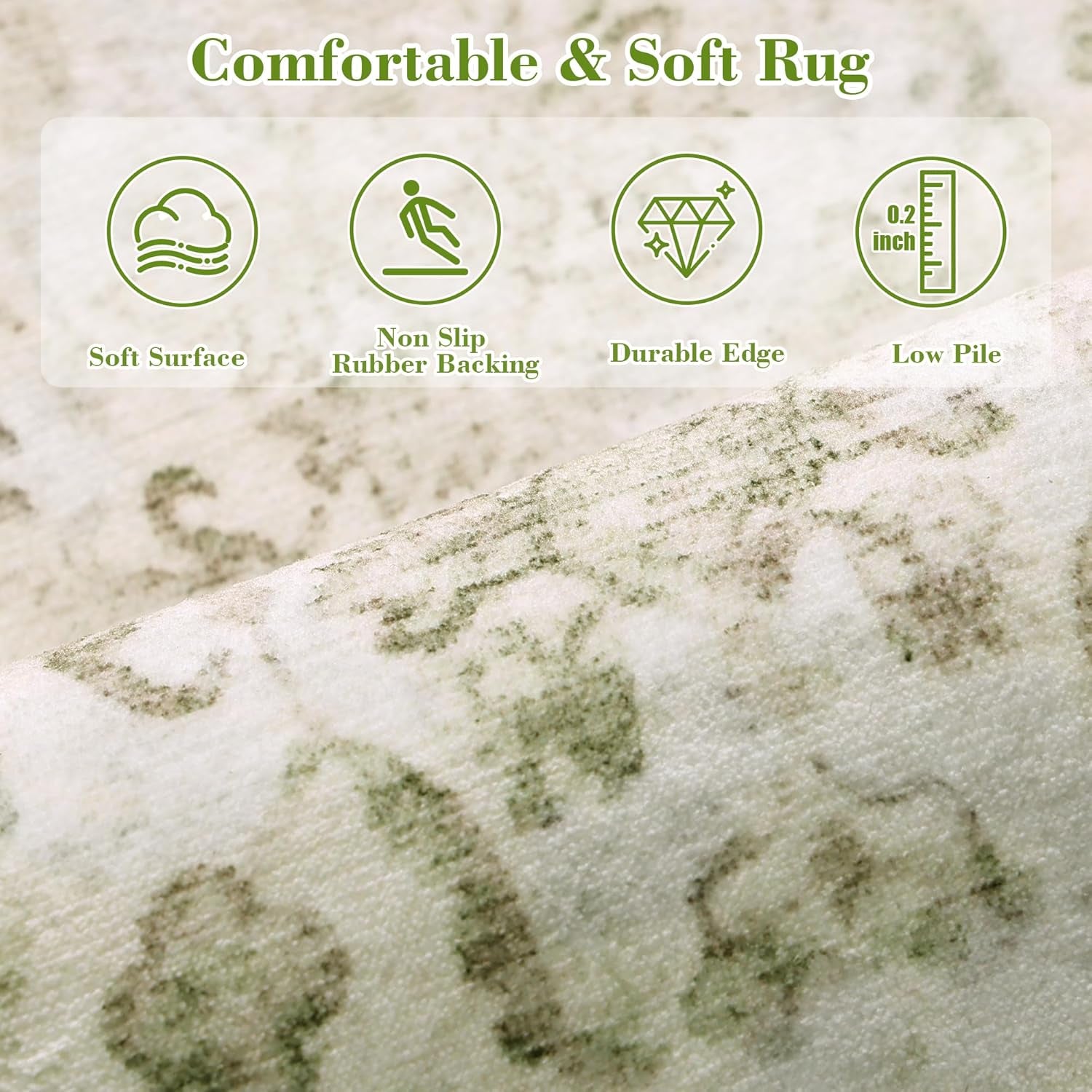 Sage Green Extra Large 10x14 Area Rug - Distressed Floral Print, Washable & Anti-Slip Soft Accent Rug for Living Room, Dining Room, Bedroom, and Farmhouse Decor