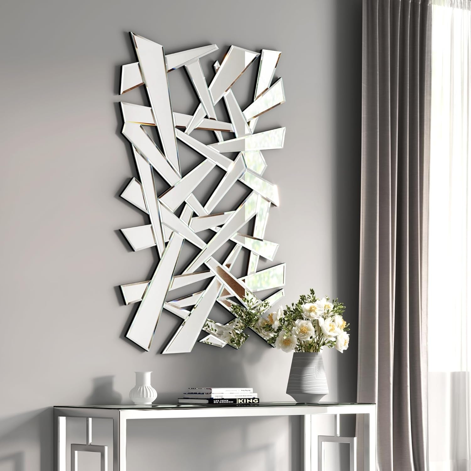 Stunning 48" X 32" Modern Irregular Beveled Wall Mirror - Perfect for Living Room, Entryway, and Hallway Decor