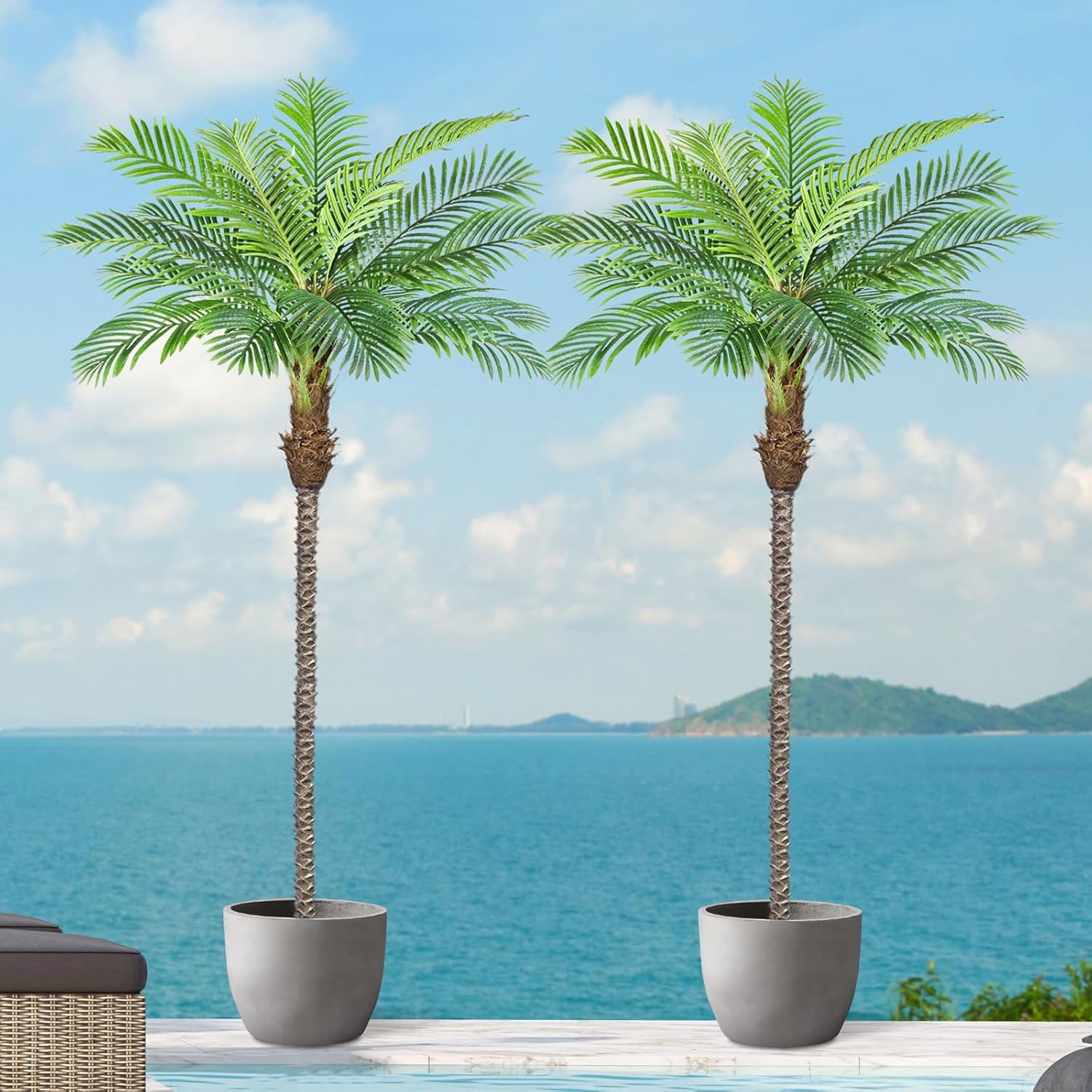 Elevate Your Space with 10Ft Tall Artificial Phoenix Palm Trees - Set of 2 for Stunning Outdoor & Indoor Decor! Perfect for Patio, Poolside & Home Office!