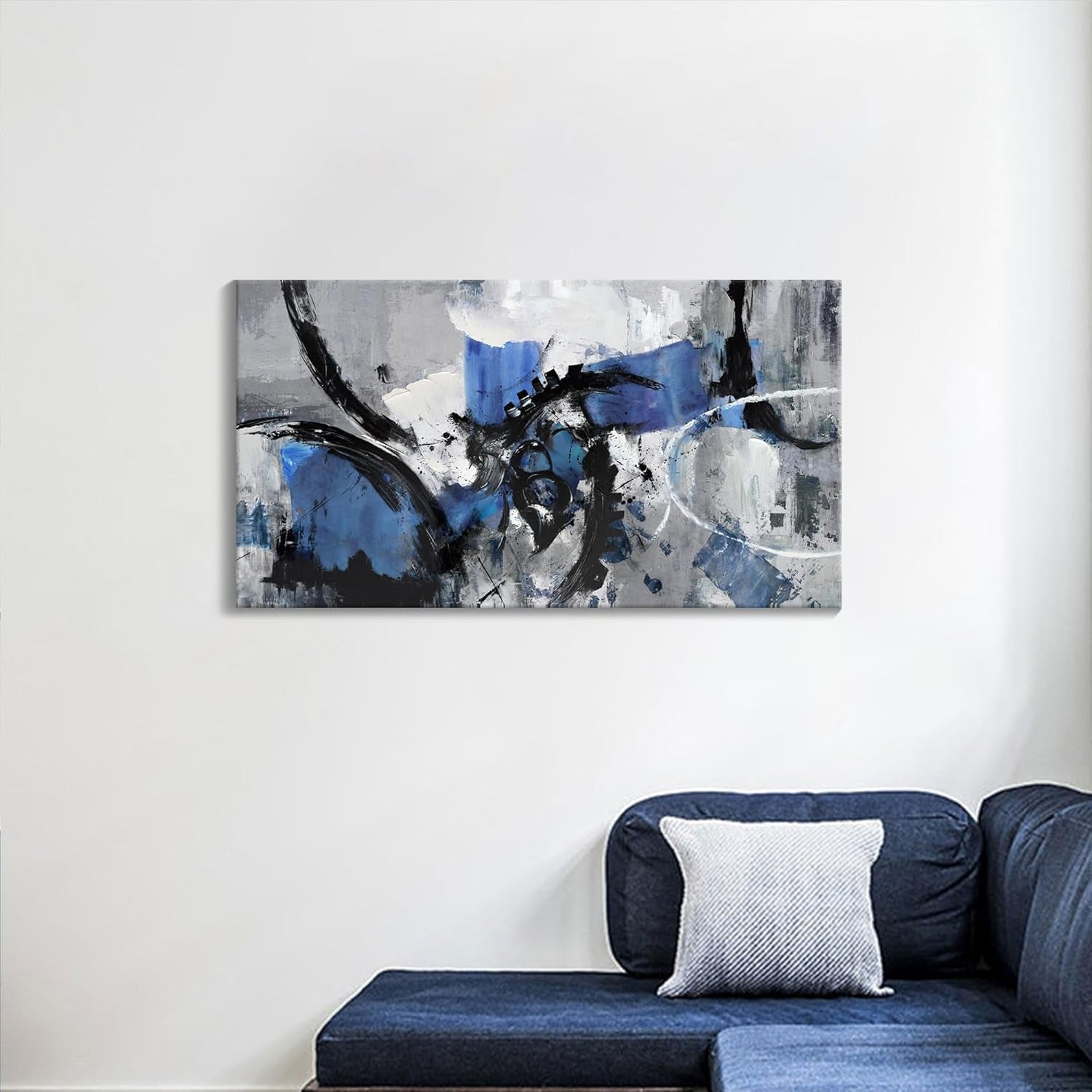 Large Abstract Canvas Wall Art for Living Room, Bedroom, and Office Decor - Framed Modern Blue and Black Artwork