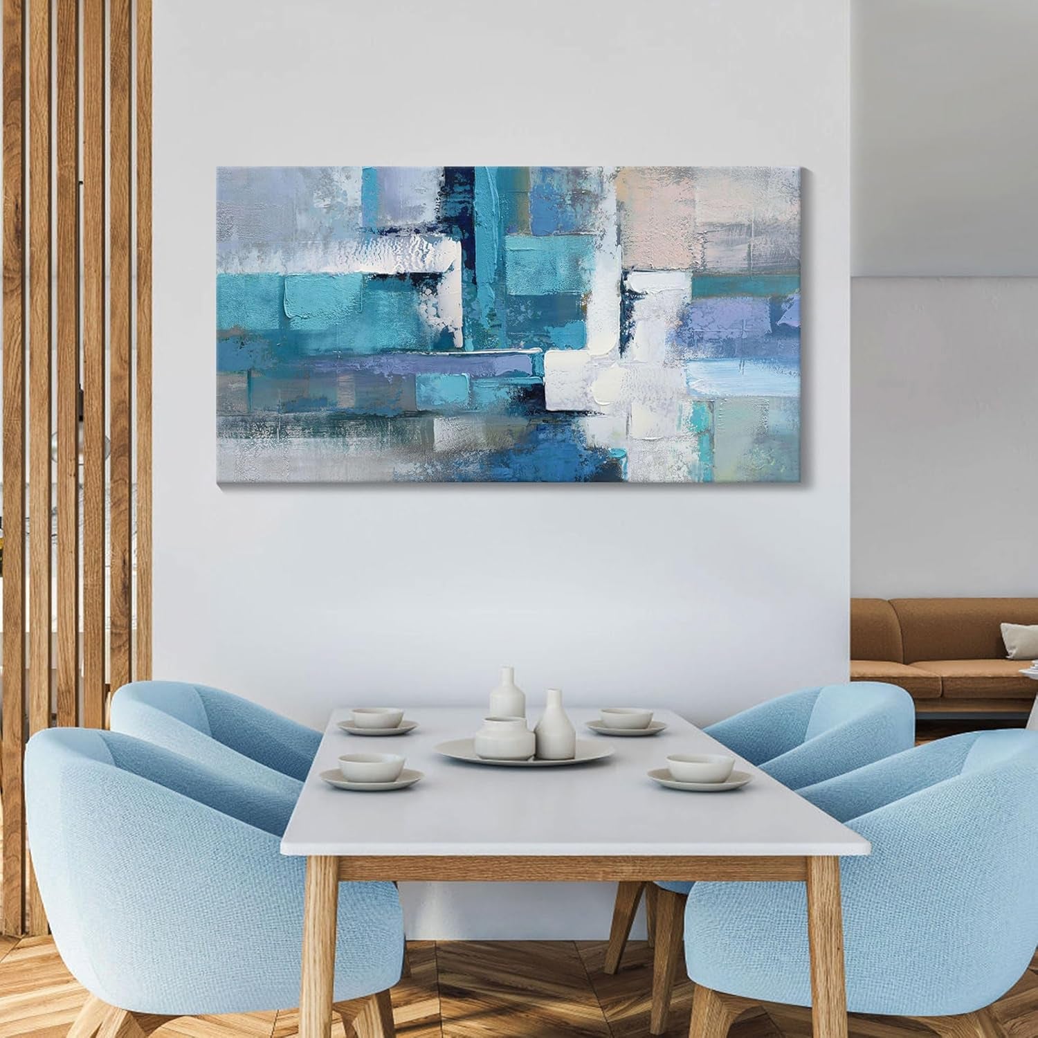 Blue Abstract Canvas Artwork - Contemporary Wall Decor for Living Room, Office, and Bedroom