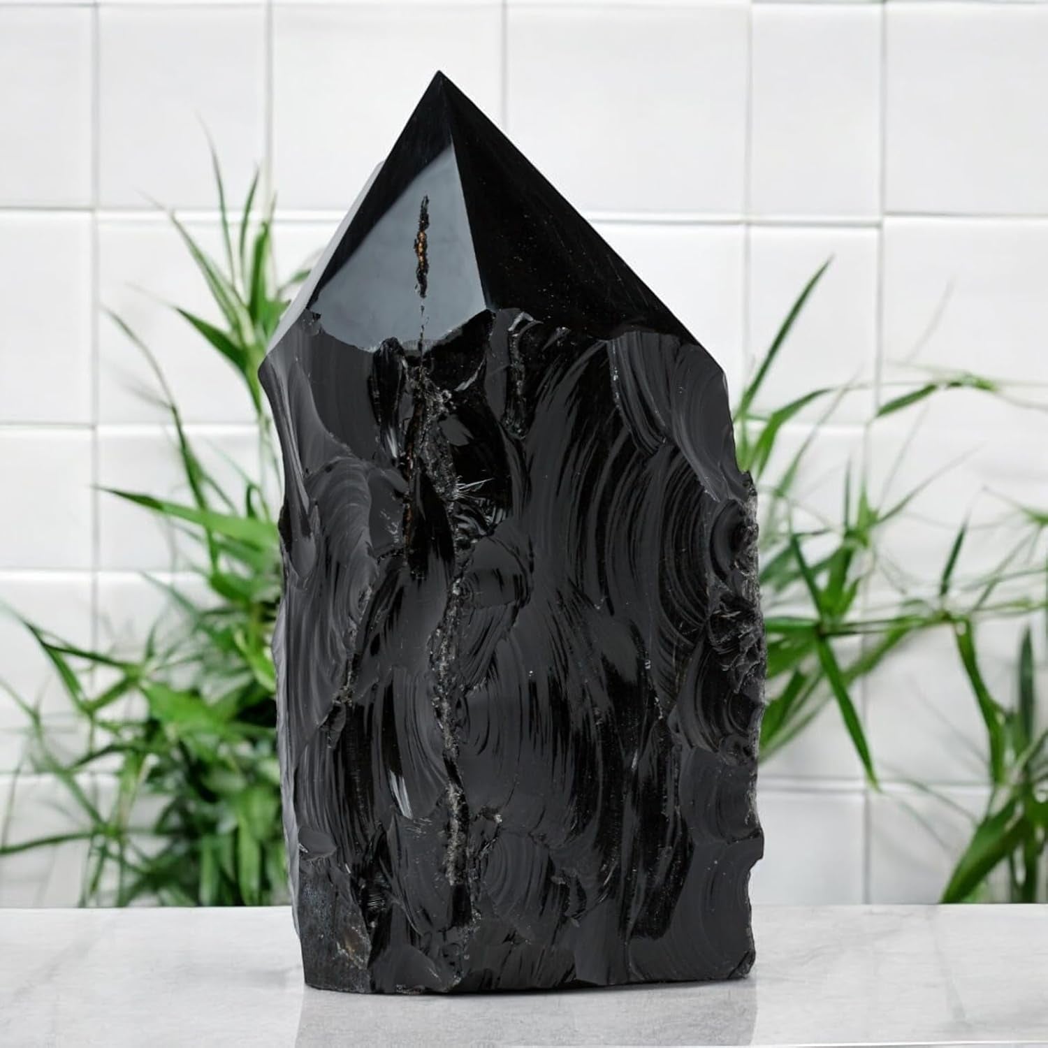 Extra Large 13-Inch Black Obsidian Crystal Point - 22.43 Lb Natural Gemstone for Unique Home Decor & Memorable Gifts