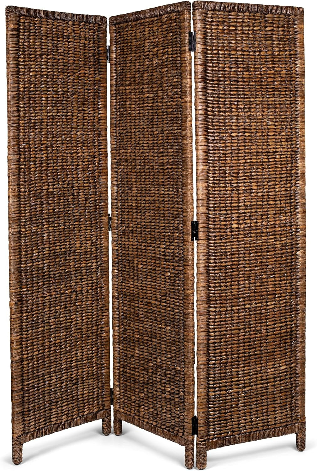 Elegant 3 Panel Seagrass Room Divider - Hand Woven Abaca - Stylish Folding Partition Screen in Brown Wash - Perfect Home Decor Accent