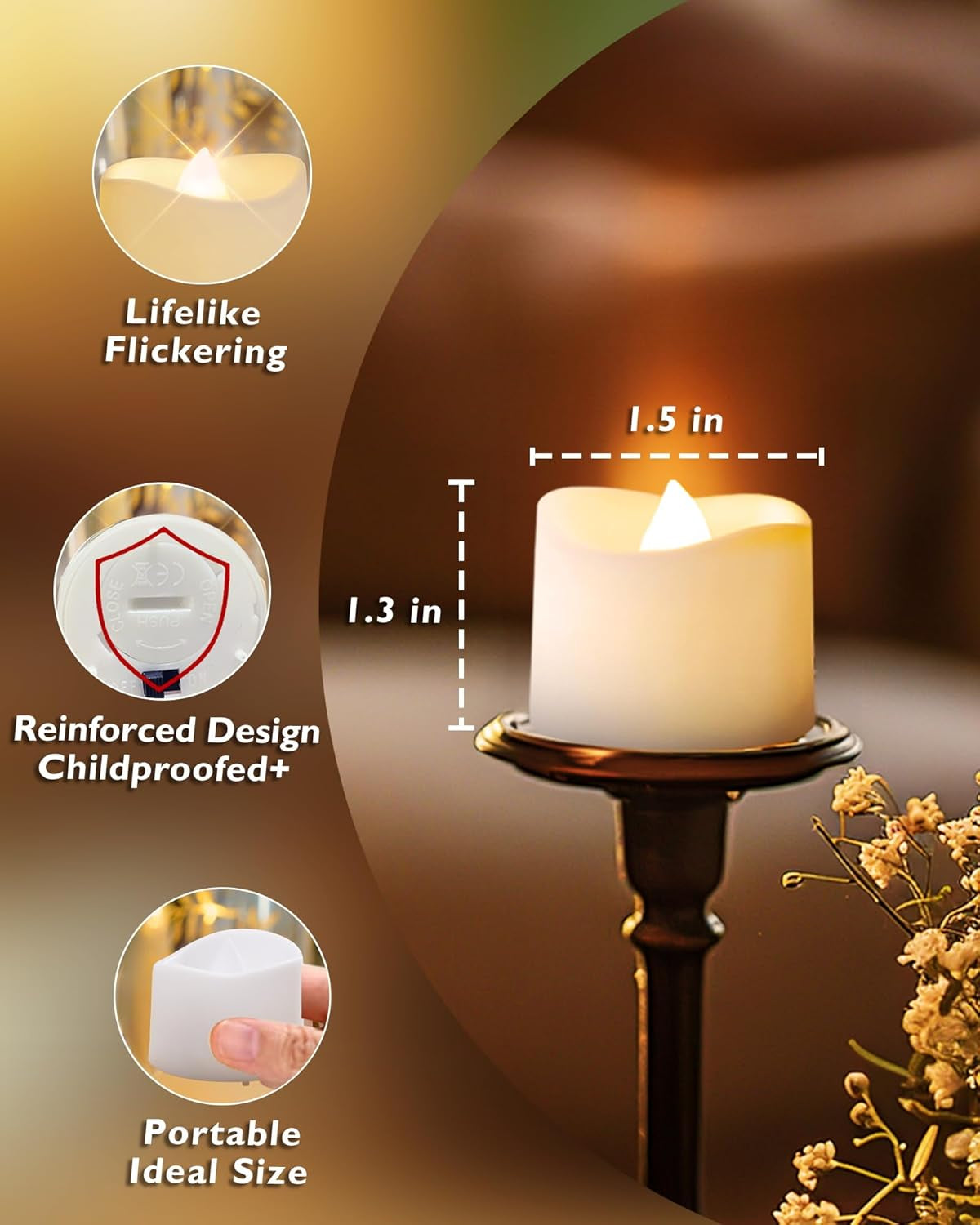 24Pcs Battery-Operated Flickering Flameless LED Tea Lights - 200+ Hours of Ambiance for Weddings, Anniversaries, Halloween & Christmas Decor