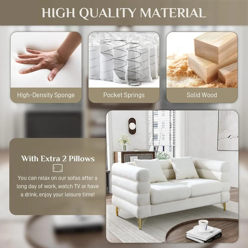 Modern Overstuffed Cloud Couch Loveseat Sofa with Pillows - Comfy 59" Deep Seat Boucle Sherpa Design for Your Living Room