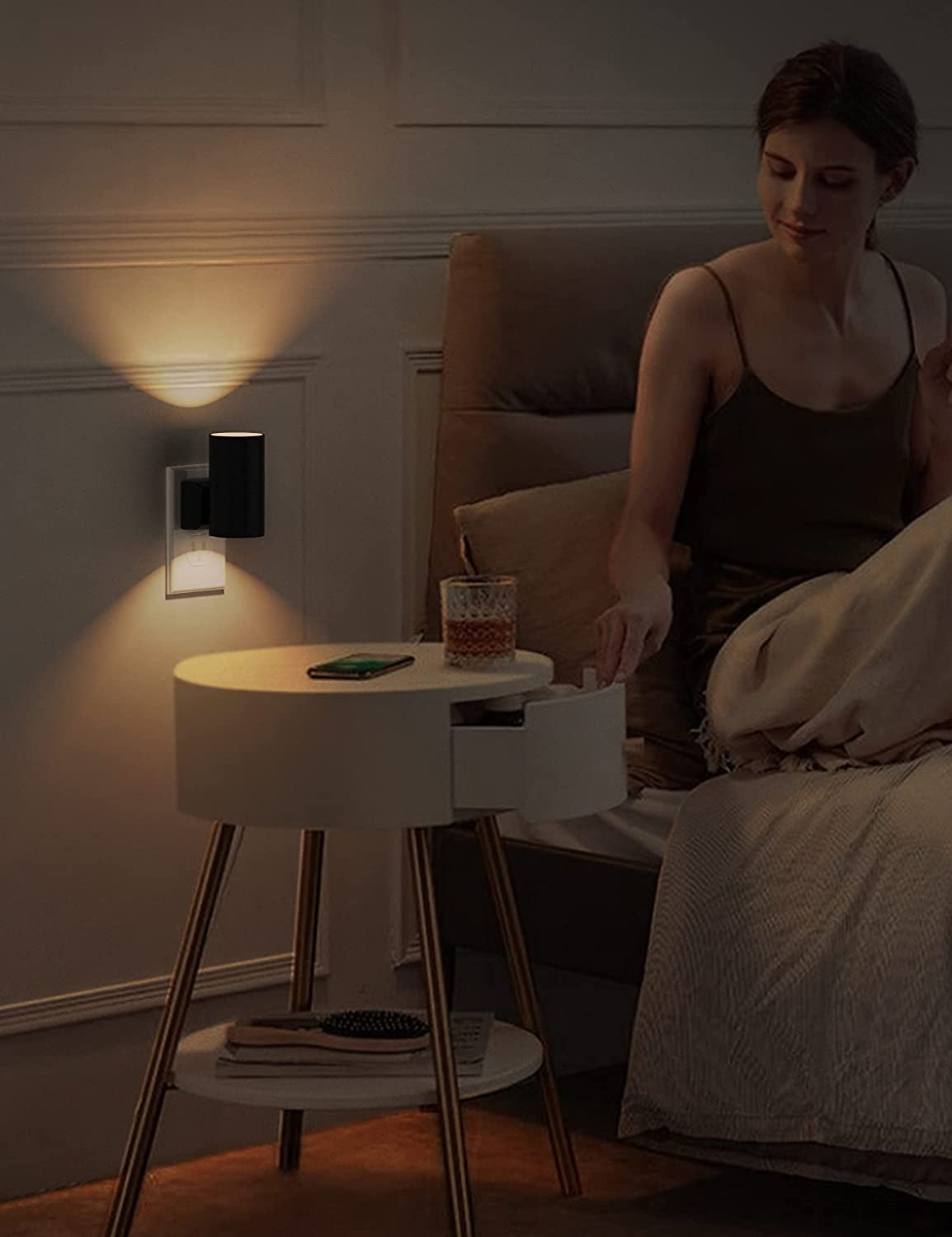 Modern Dimmable Night Light with Dusk to Dawn Sensor - Soft White 3000K, Adjustable Brightness, 2 Pack for Hallway, Bedroom, and Stairway