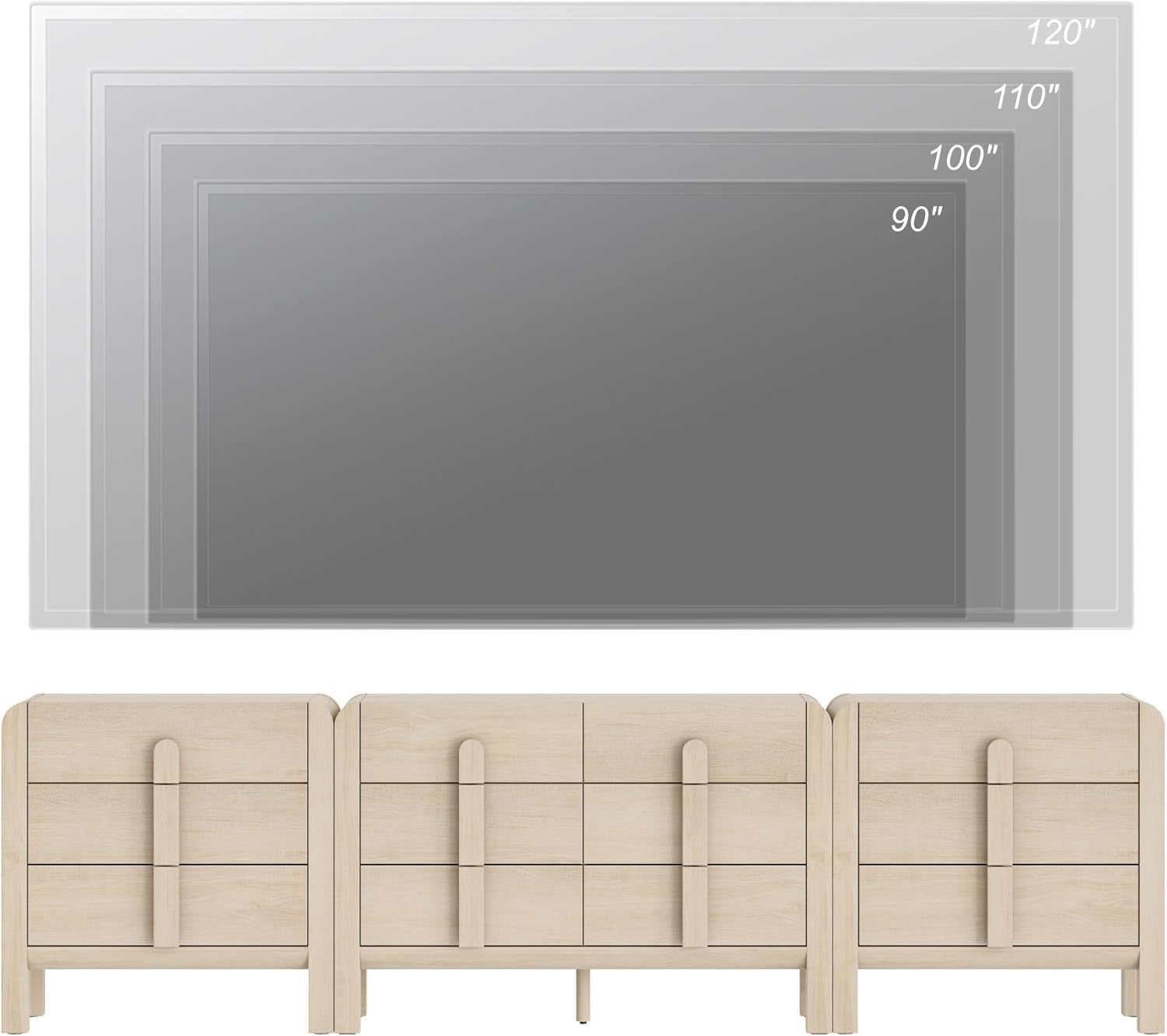 Elegant 3-Piece Mid Century Modern Bedroom Dresser Set - 110.2" Wide Chest of Drawers with Curved Handles, 12 Drawer Organizer, Light Oak Finish