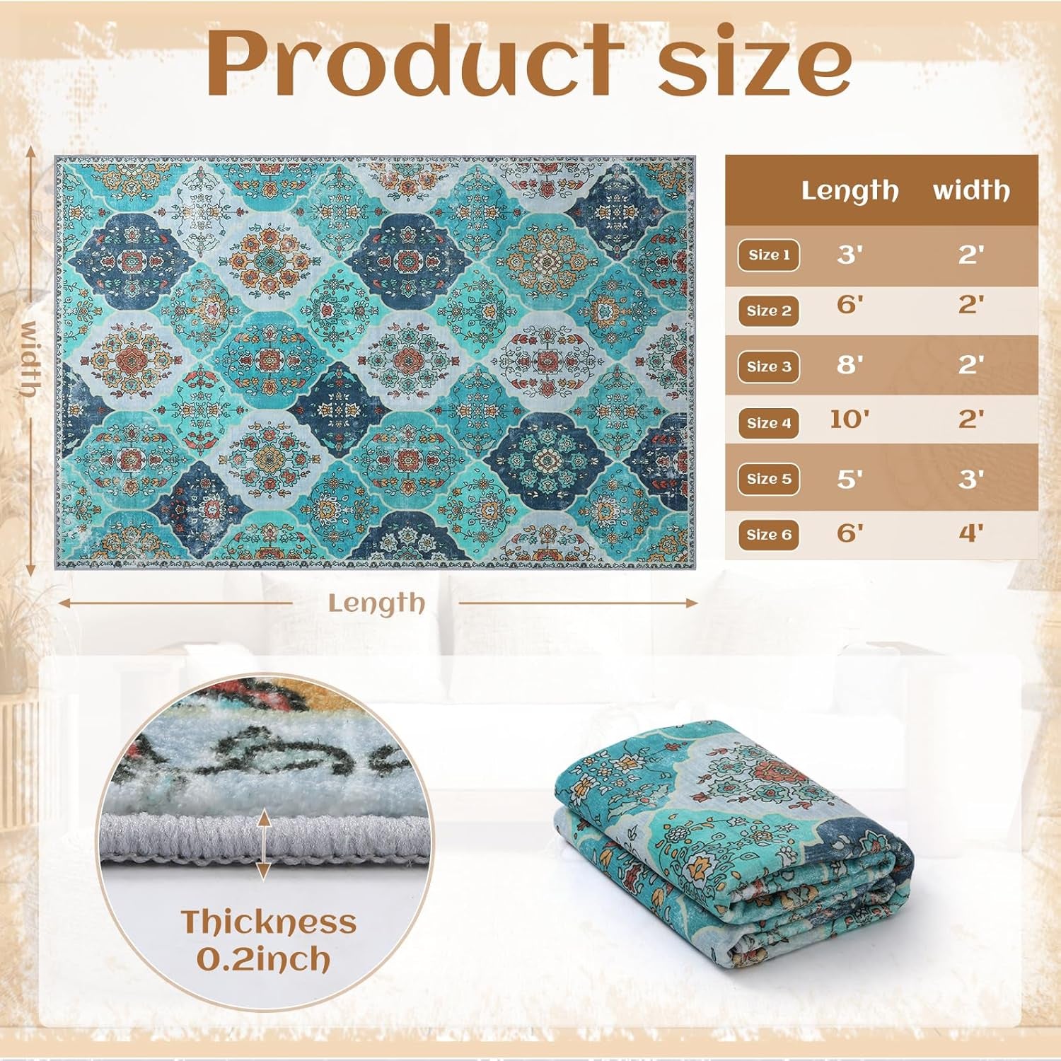 Large Washable Bohemian Area Rug - Moroccan Trellis Design, Soft Non-Slip Carpet for Living Room, Dining Room, Home Office, and Farmhouse Decor in Teal Blue
