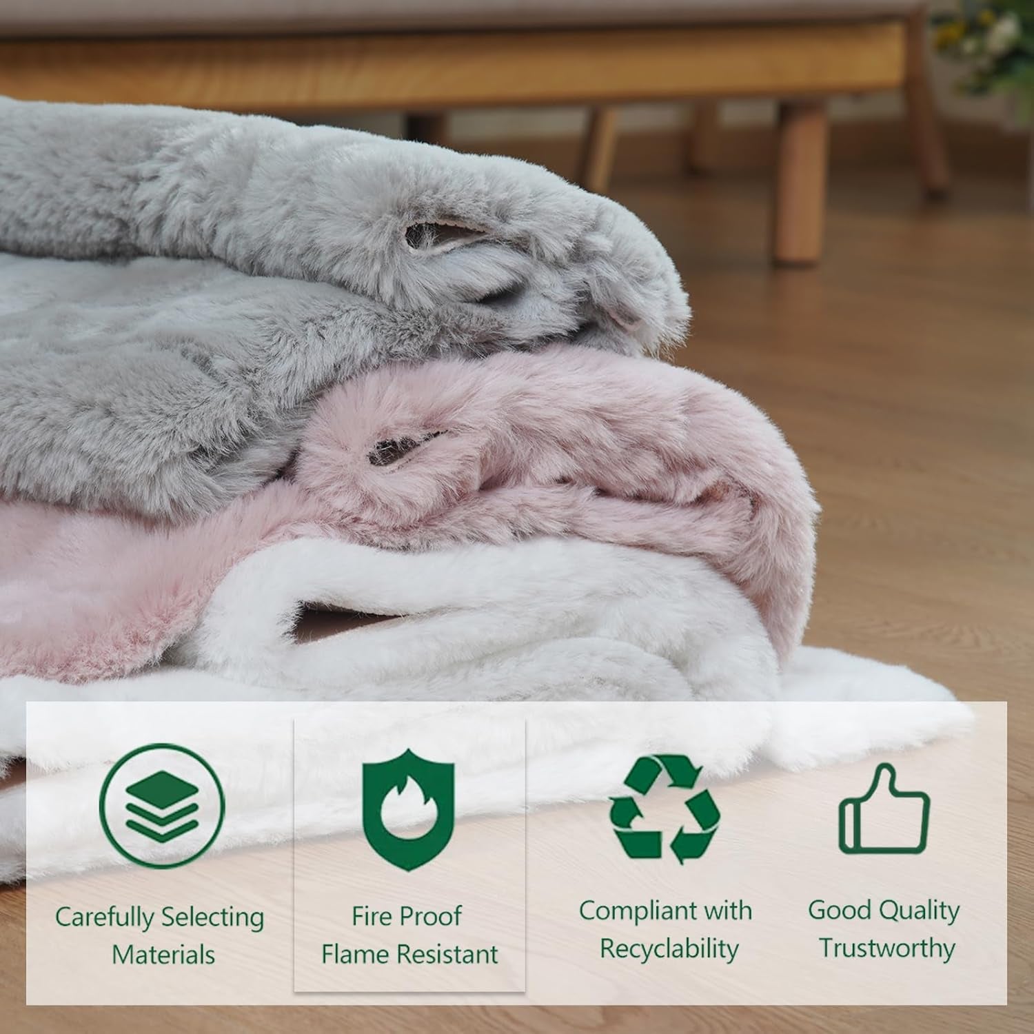 Luxurious White Fluffy 8x10 Faux Rabbit Fur Area Rug - Washable Plush Shaggy Carpet for Living Room, Bedroom, and Nursery Decor