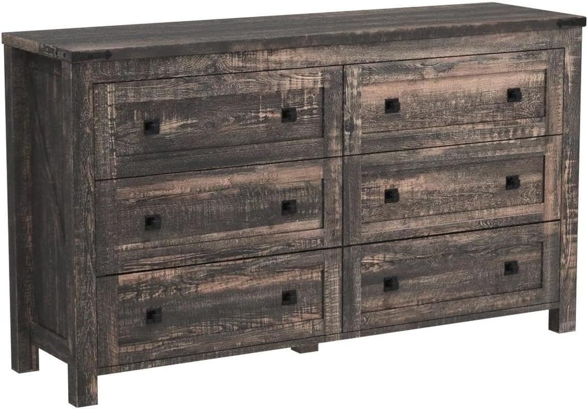Stylish Rustic Oak 6-Drawer Farmhouse Dresser - Versatile Storage Solution for Bedroom, Living Room, or Hallway