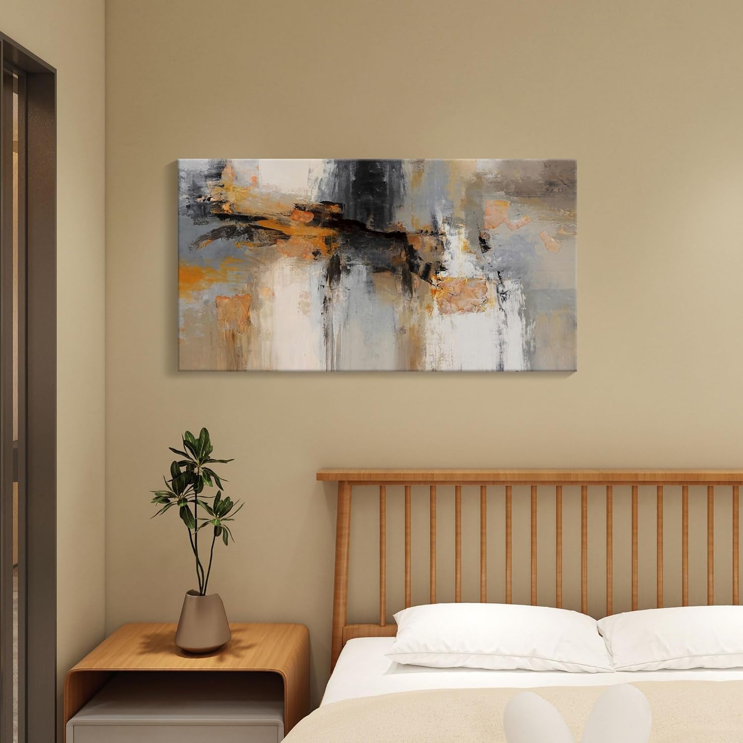 Stunning Gray and Yellow Abstract Canvas Art - Large Framed Wall Decor for Living Room, Bedroom, and Office