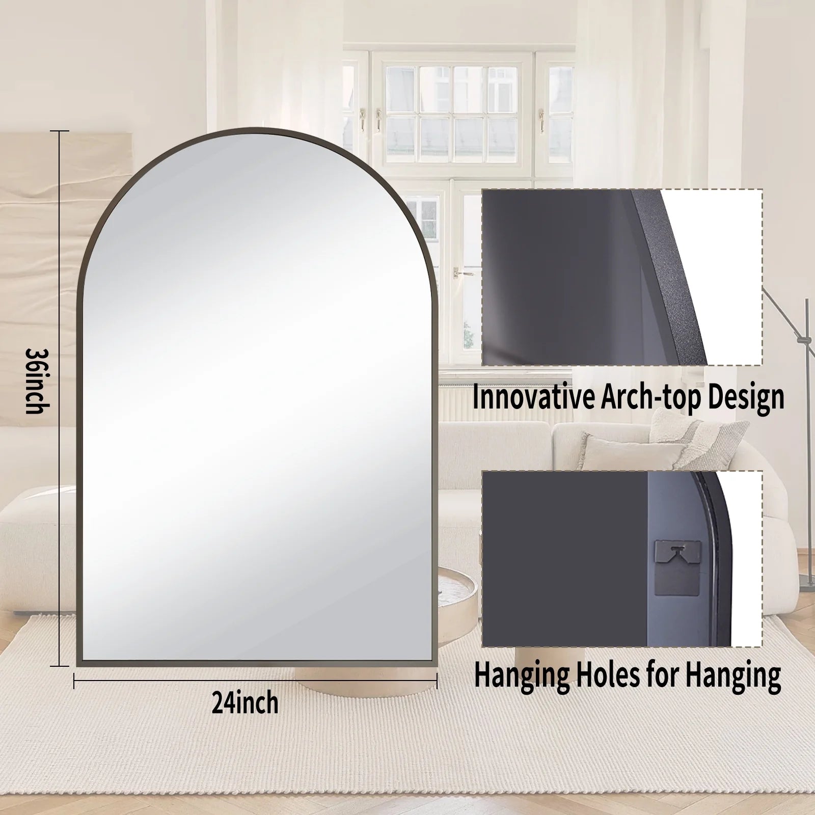 Stylish 24"X 36" Arched Black Bathroom Wall Mirror - Perfect Vanity Accent