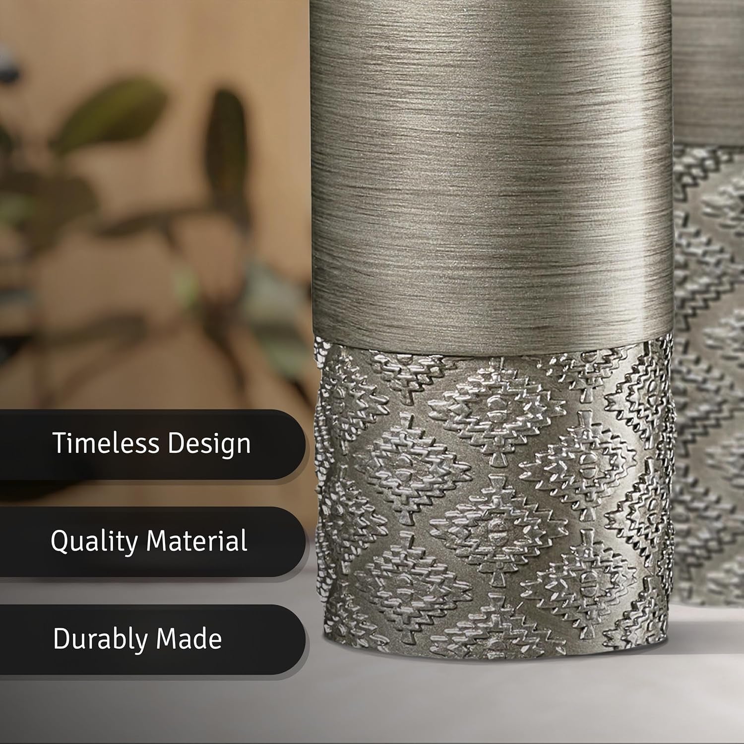 Dublin Silver Vase Set - Three Decorative Flower Vases for Farmhouse and Premium Décor, Ideal for Centerpieces in Kitchen, Bedroom, Office, and Living Room