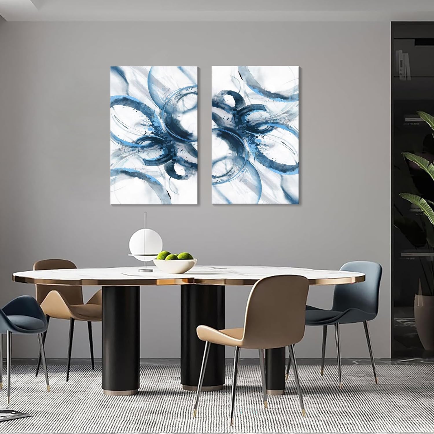 Abstract Blue Wall Art - Framed Canvas Decor for Living Room and Office, Minimalist Paintings, 20x40 Inches