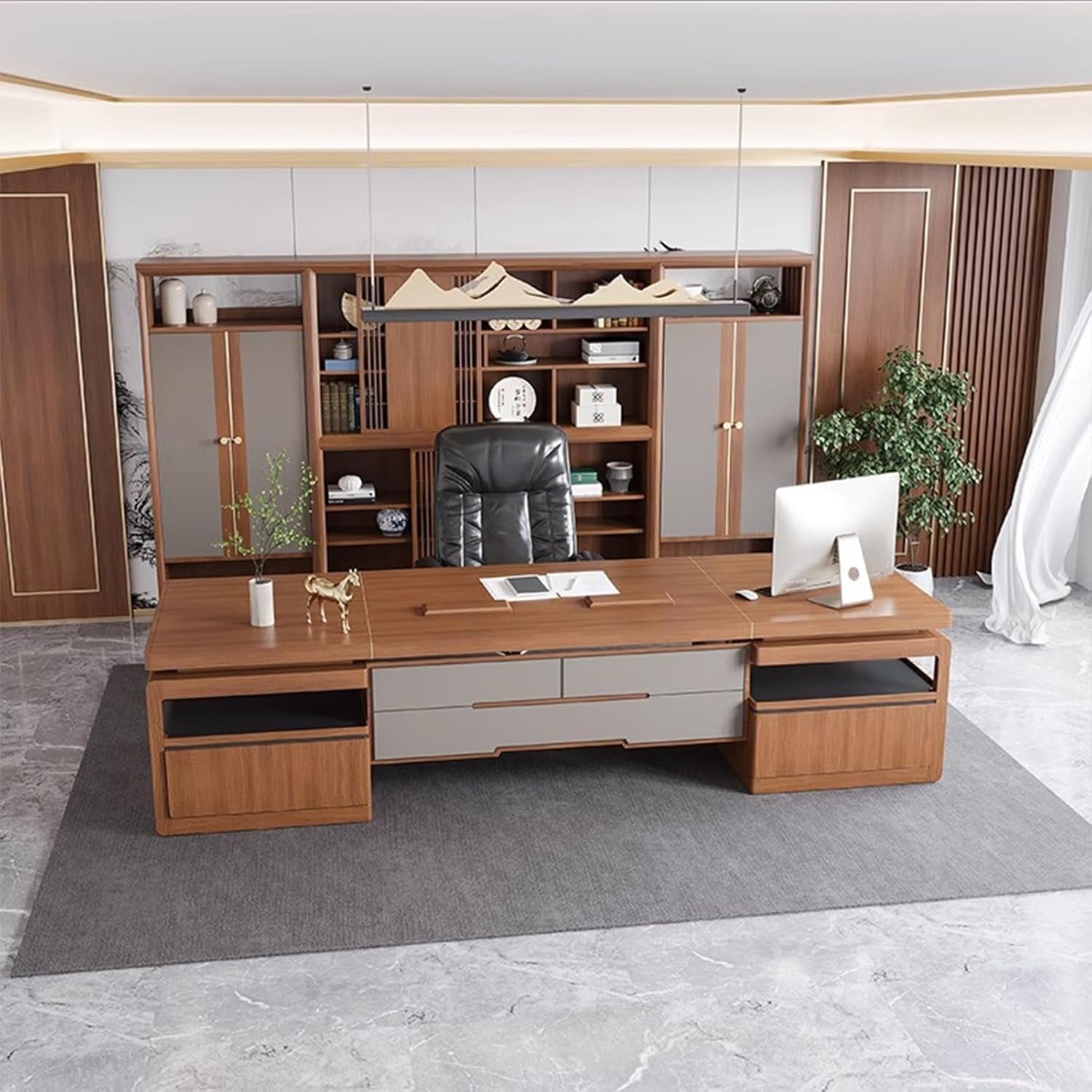 Elevate Your Workspace: Extra Large Modern Executive Desk & Lateral Cabinet for Professionals