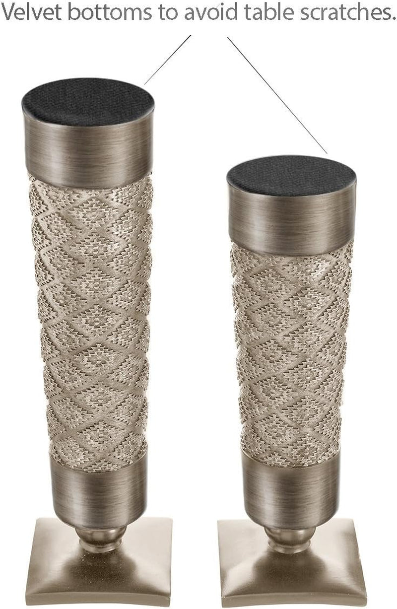 Dublin Silver Decorative Candle Holder Set (2) - Elegant Pillar Candle Stands for Home Decor, Centerpieces for Living Room or Dining Table, Gift Boxed