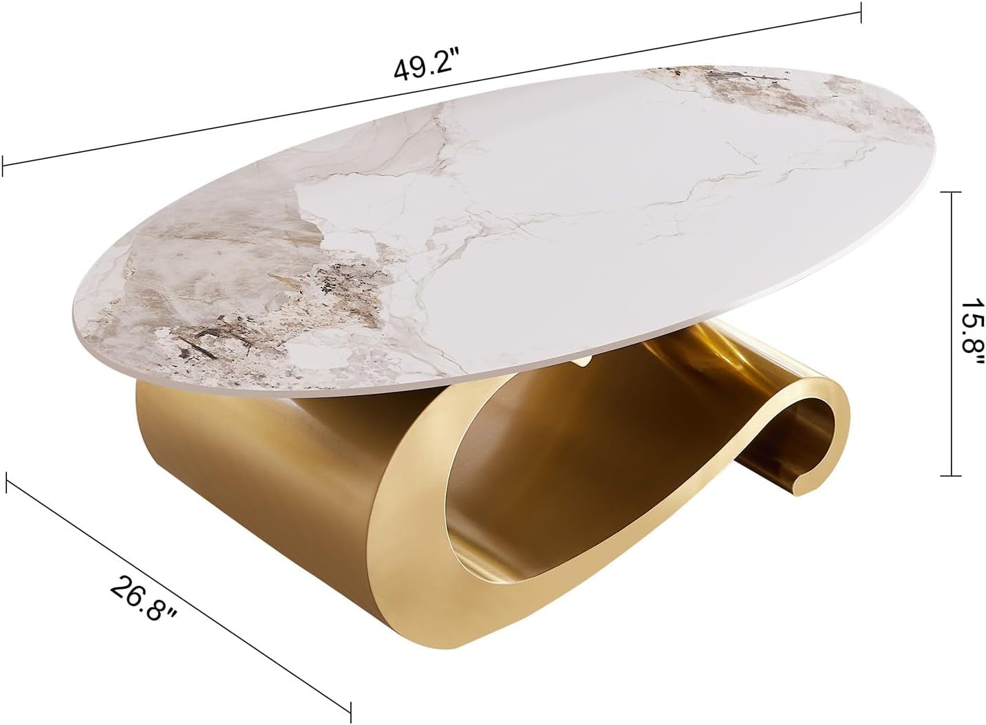 Elegant 49.2-Inch Oval Faux Marble Coffee Table with Gold Metal Base - Luxury Living Room Furniture, Scratch-Resistant & Easy to Assemble