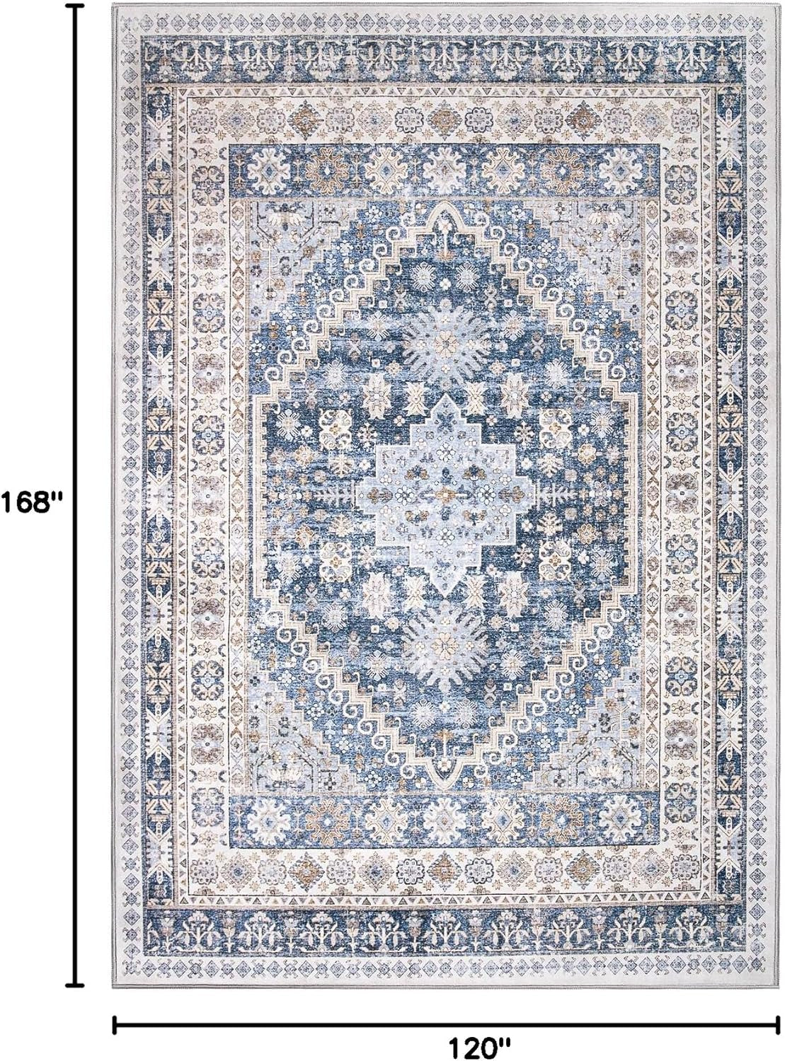 Luxurious 10X14 Stain-Resistant Washable Area Rug - Non-Slip Ultra-Thin Design for Living Room & Bedroom Decor (Blue/Beige)