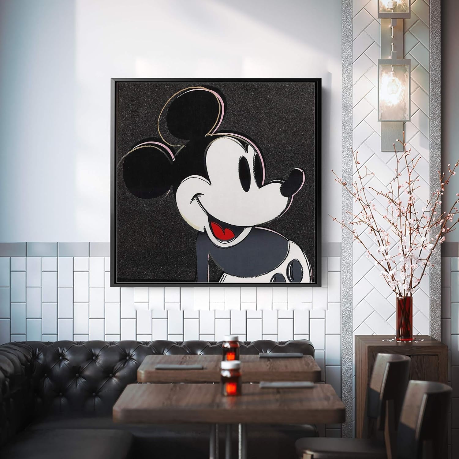 Andy Warhol's Mickey Mouse Black - Pop Art Canvas Wall Décor - Available in Various Sizes (36” x 36” Modern Black Frame)