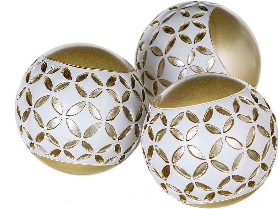 Schonwerk Set of 3 Diamond Lattice Decorative Orbs - Resin Spheres for Living and Dining Room Centerpieces, Ideal for Bowls and Vases, Thoughtful Gift Option