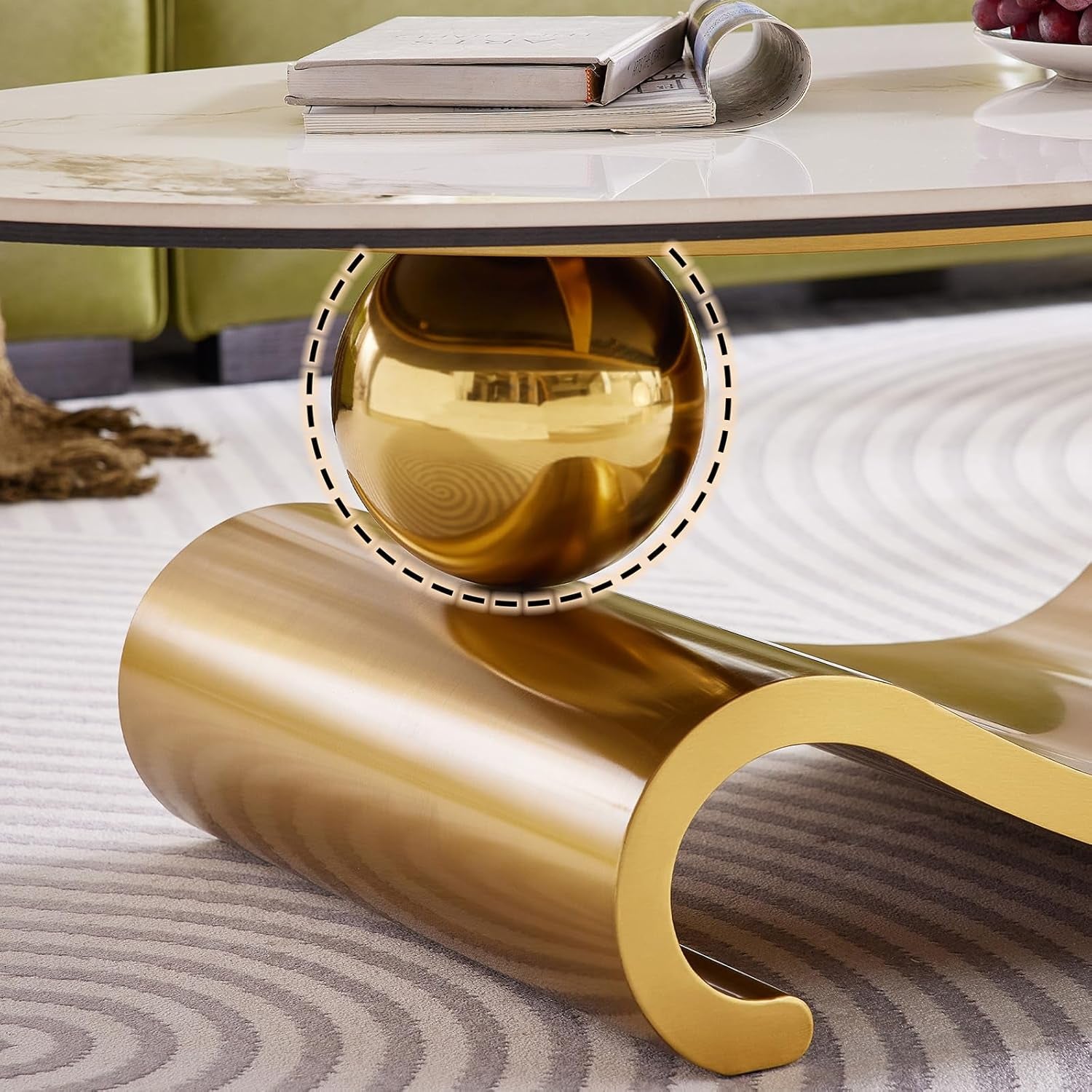 Elegant 49.2-Inch Oval Faux Marble Coffee Table with Gold Metal Base - Luxury Living Room Furniture, Scratch-Resistant & Easy to Assemble