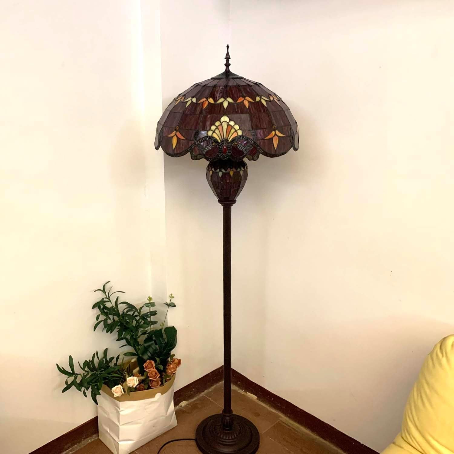 Stunning 64-Inch Baroque Tiffany Style Stained Glass Double Lit Floor Lamp - Elegant Home Decor in Red