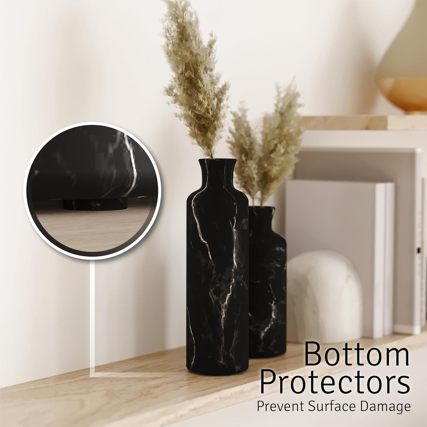 Premium Black Marble Effect Vase Set - Elegant Home Decor for Pampas Grass and Floral Arrangements, Ideal for Kitchen, Bedroom, Office, Living Room, and Shelf Display