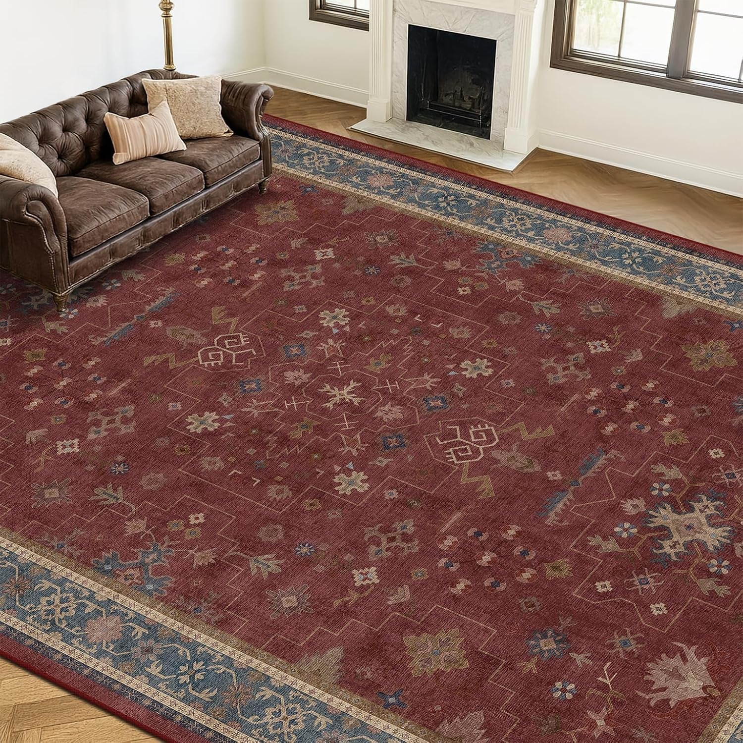Luxurious Dark Red Moroccan Area Rug - 10x14 Lightweight, Washable, and Foldable for Living Room, Bedroom, and Dining Room Décor